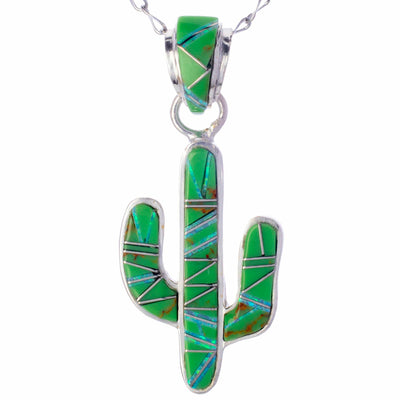 Kalifano Southwest Silver Jewelry Gaspeite Cactus 925 Sterling Silver Pendant USA Handmade with Opal Accent NMN.0602.GP