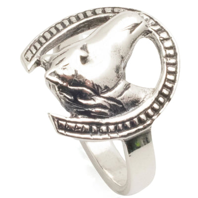 Kalifano Southwest Silver Jewelry Horse in Horseshoe USA Handmade 925 Sterling Silver Ring
