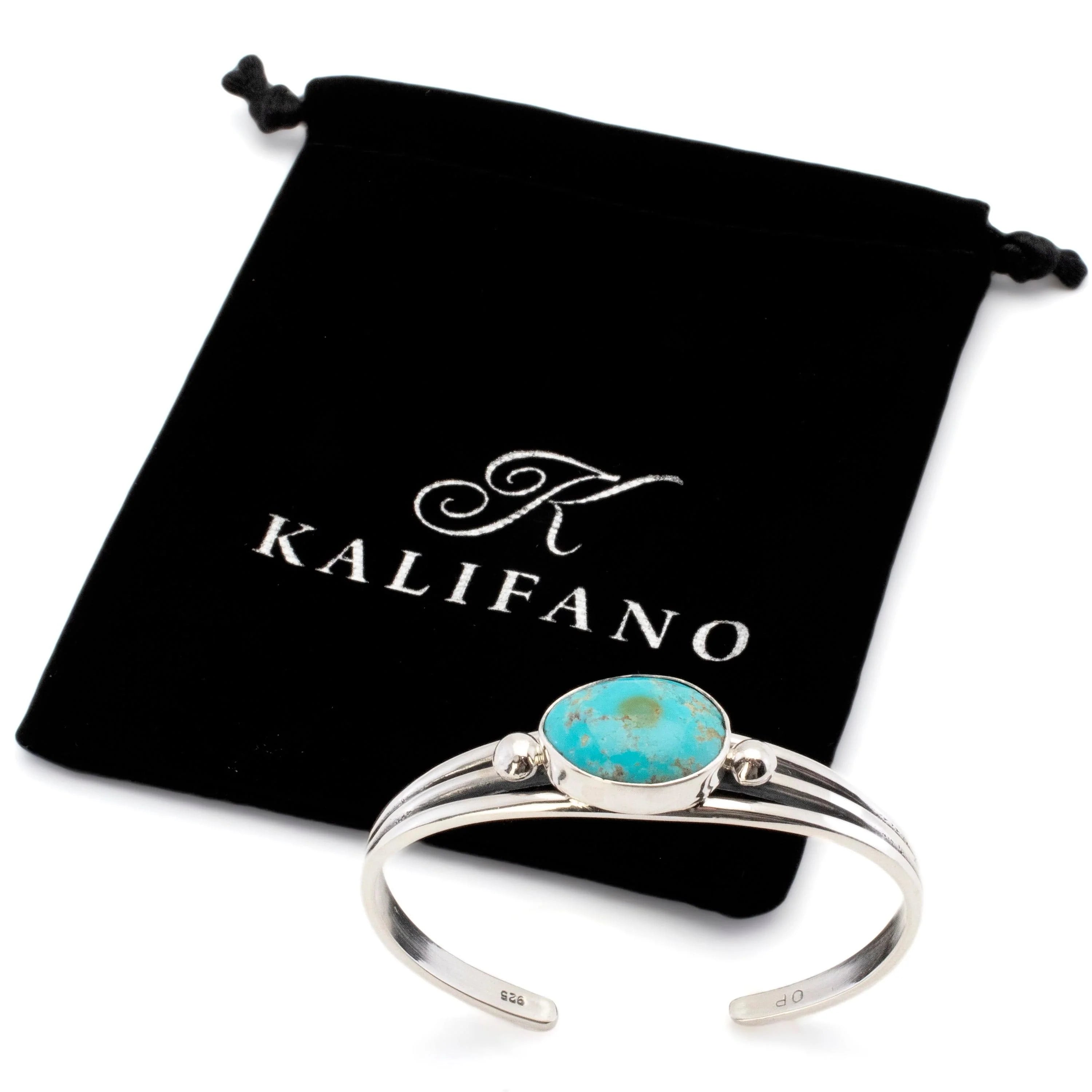 Kalifano Southwest Silver Jewelry Kingman Turquoise USA Handmade 925 Sterling Silver Cuff NMB800.001