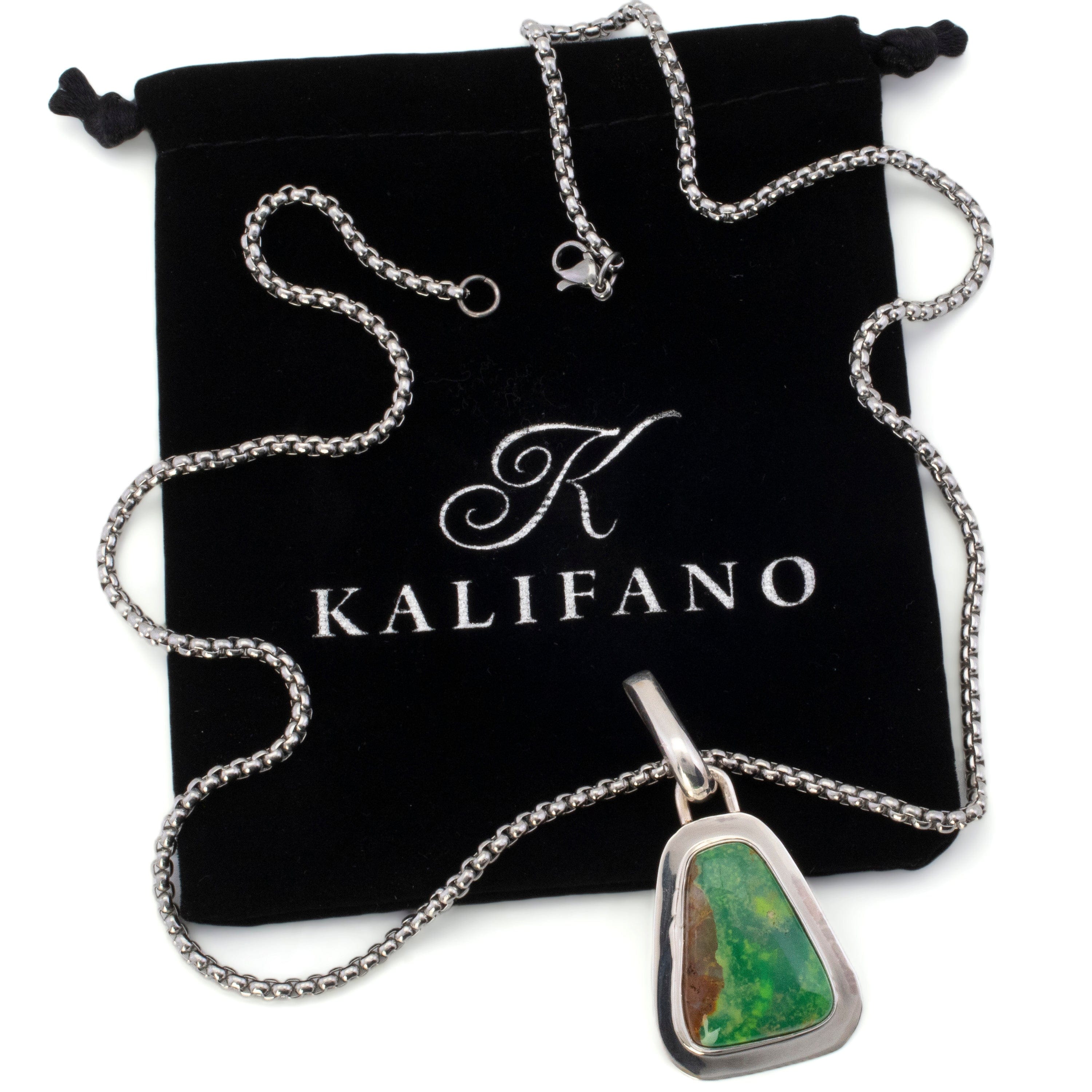 Kalifano Southwest Silver Jewelry Kingman Turquoise USA Handmade 925 Sterling Silver Pendant NMN450.001