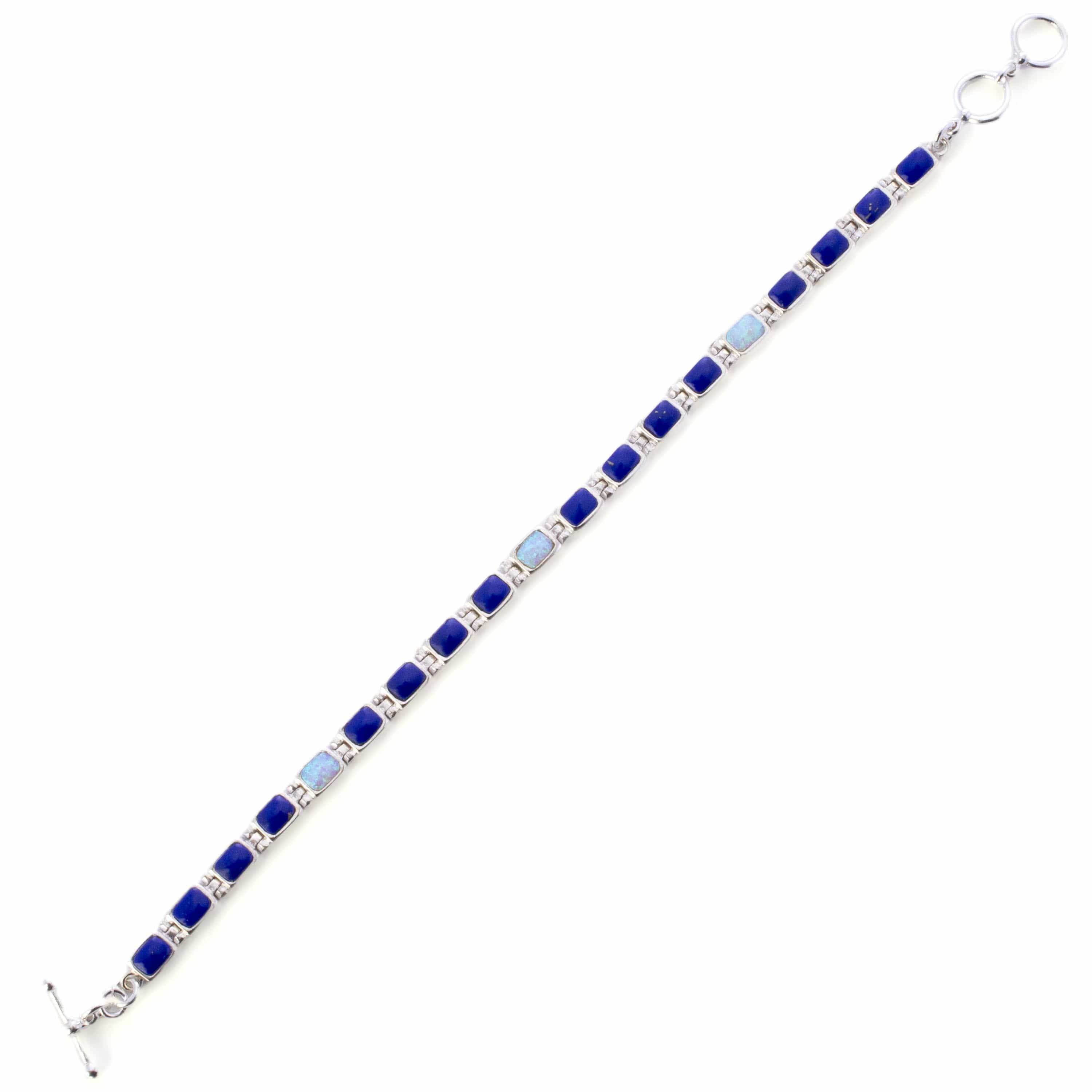 Kalifano Southwest Silver Jewelry Lapis 925 Sterling Silver Bracelet USA Handmade with Opal Accent NMB.0207.LP