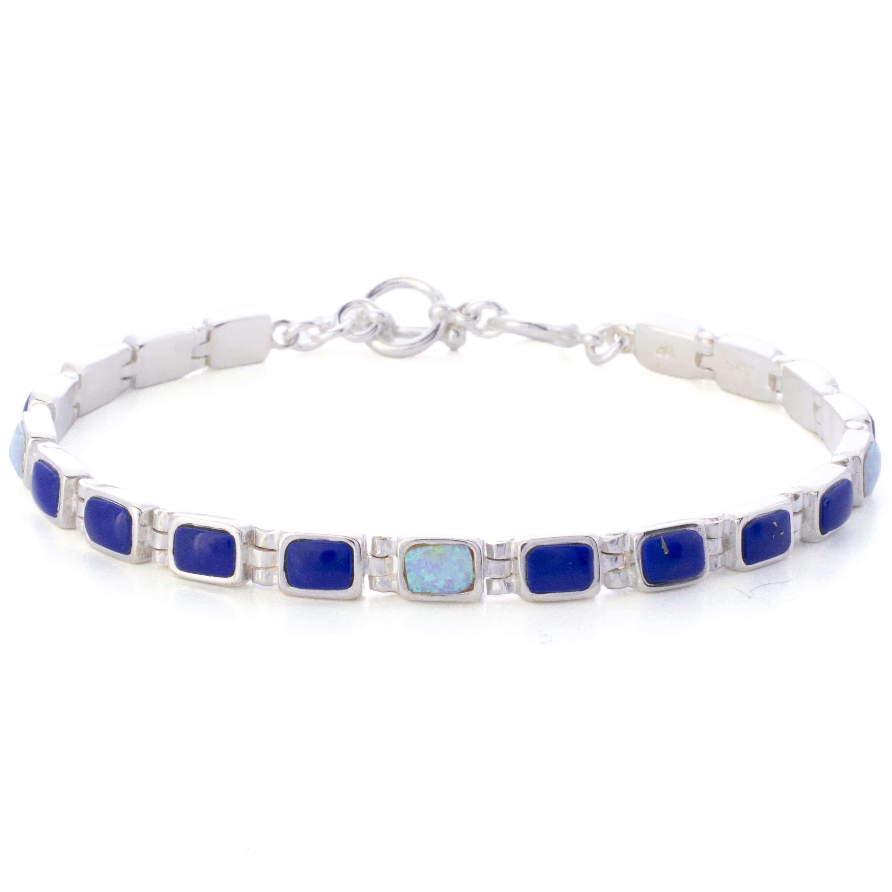 Kalifano Southwest Silver Jewelry Lapis 925 Sterling Silver Bracelet USA Handmade with Opal Accent NMB.0207.LP