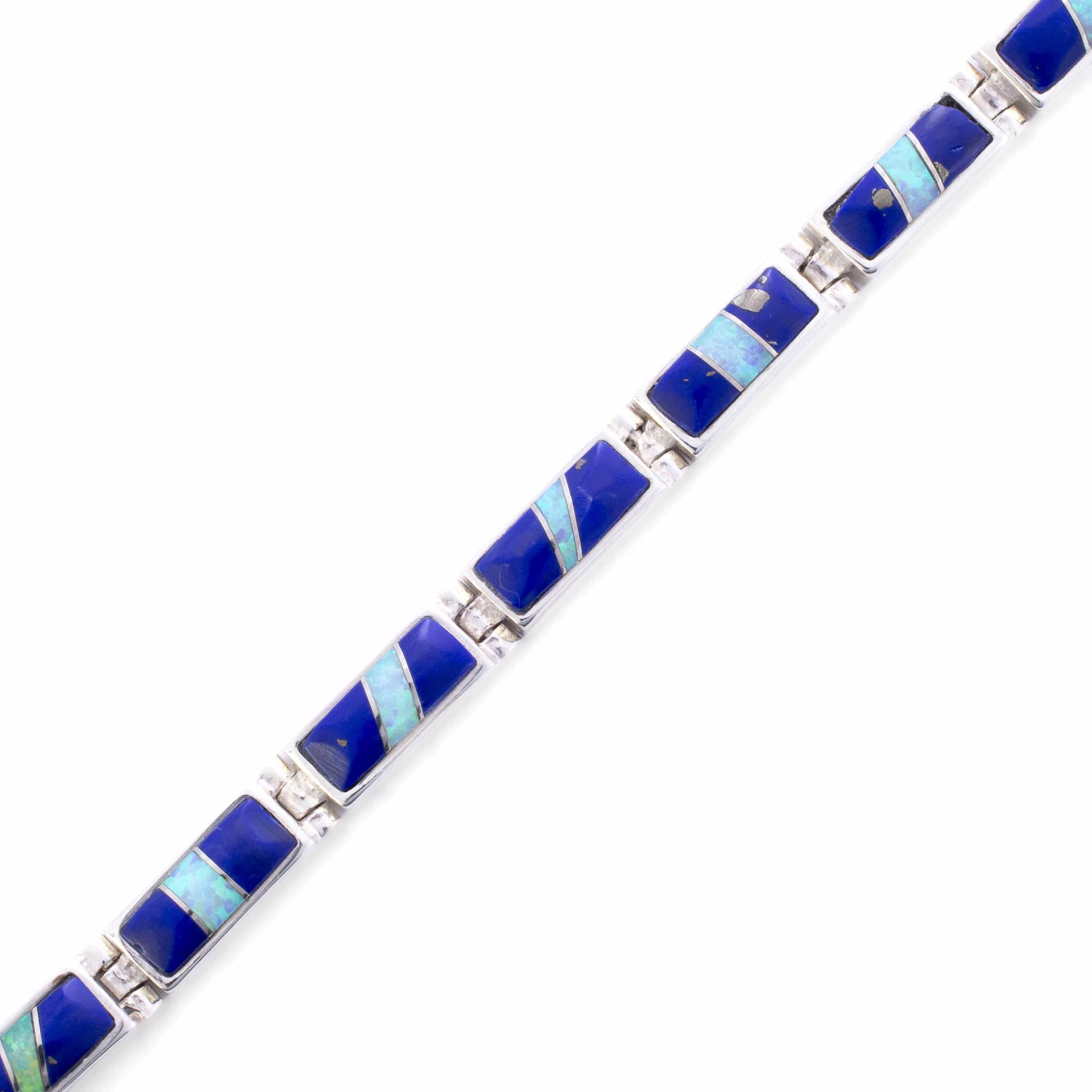 Kalifano Southwest Silver Jewelry Lapis 925 Sterling Silver Bracelet USA Handmade with Opal Accent NMB.0224.LP