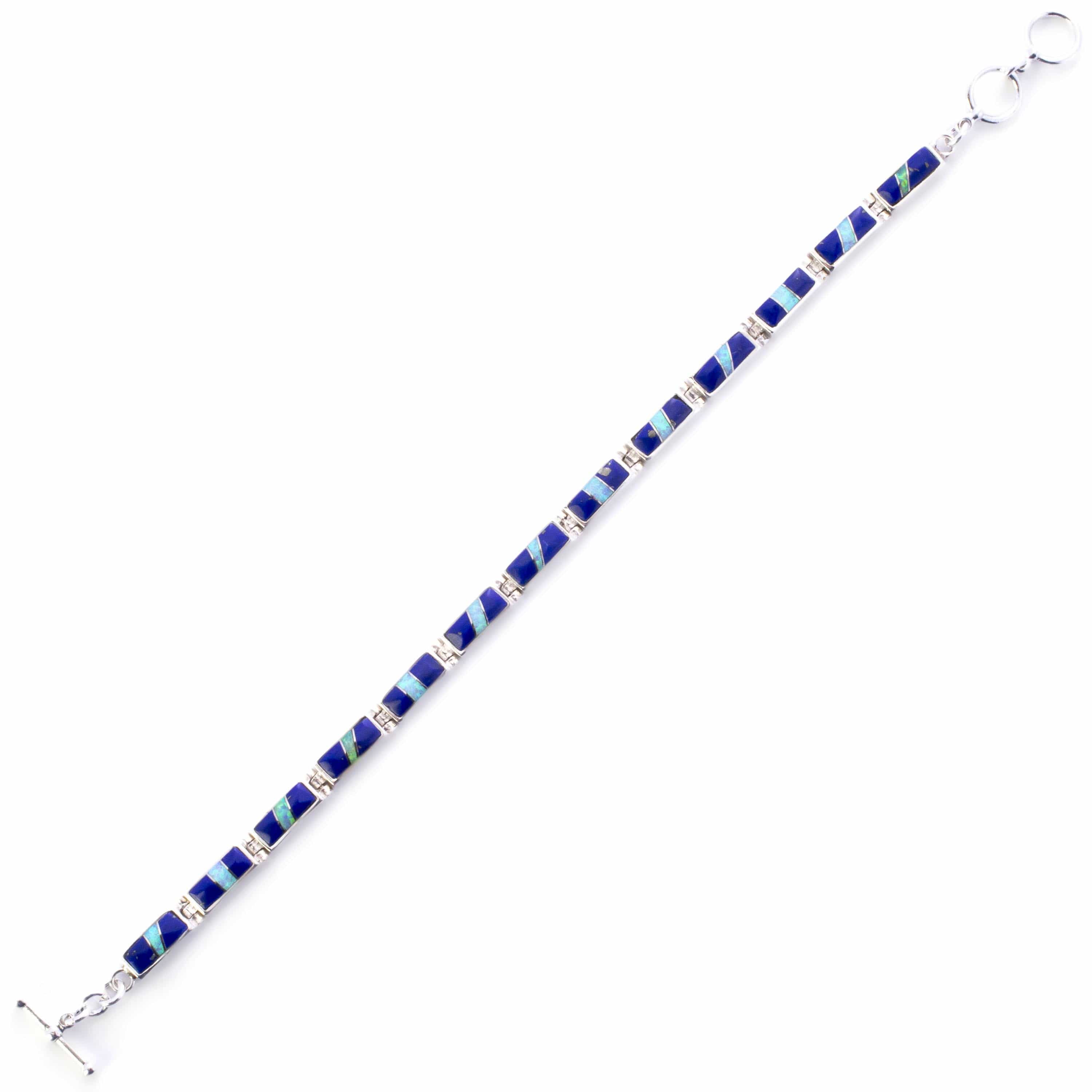 Kalifano Southwest Silver Jewelry Lapis 925 Sterling Silver Bracelet USA Handmade with Opal Accent NMB.0224.LP