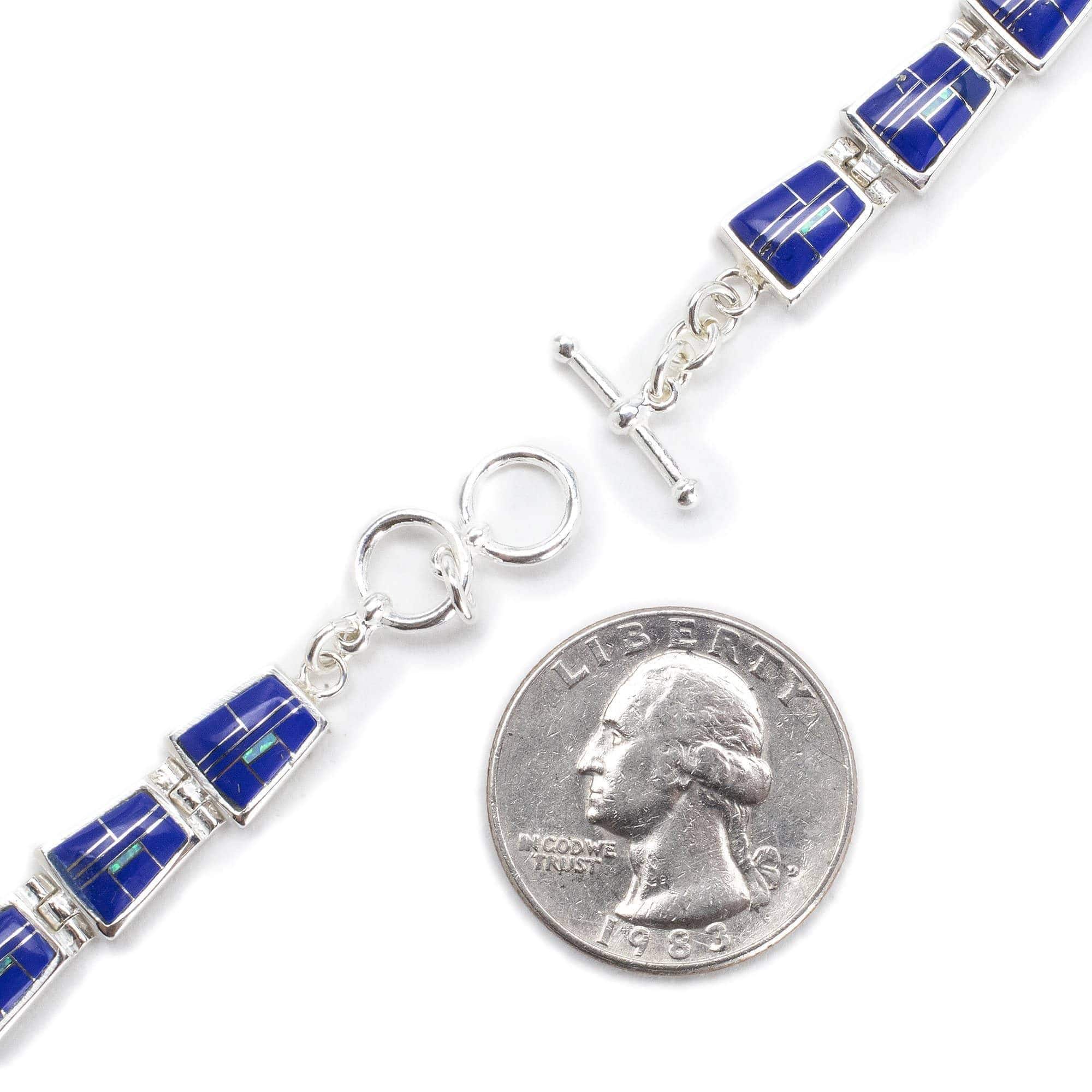 Kalifano Southwest Silver Jewelry Lapis 925 Sterling Silver Bracelet USA Handmade with Opal Accent NMB.0240.LP