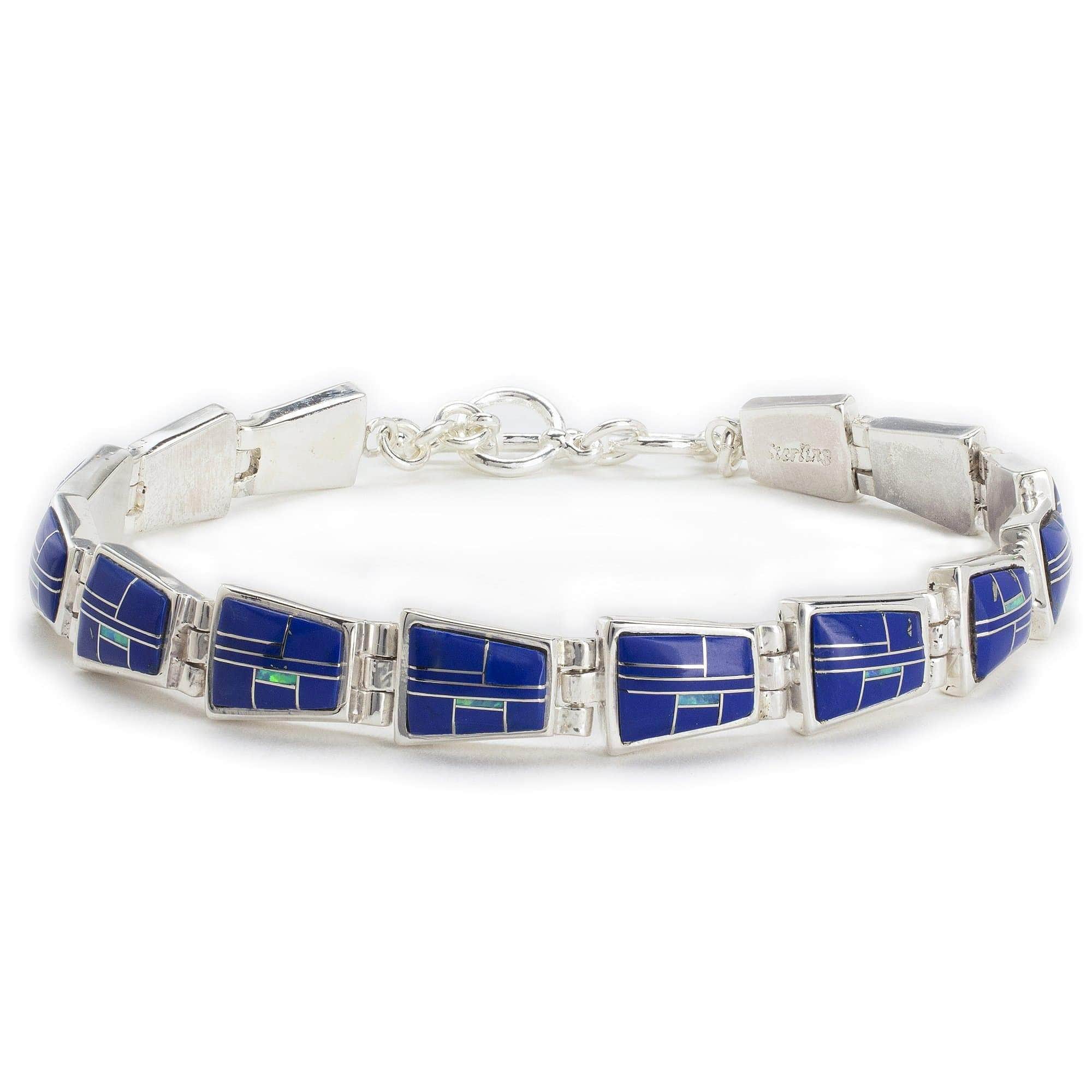 Kalifano Southwest Silver Jewelry Lapis 925 Sterling Silver Bracelet USA Handmade with Opal Accent NMB.0240.LP