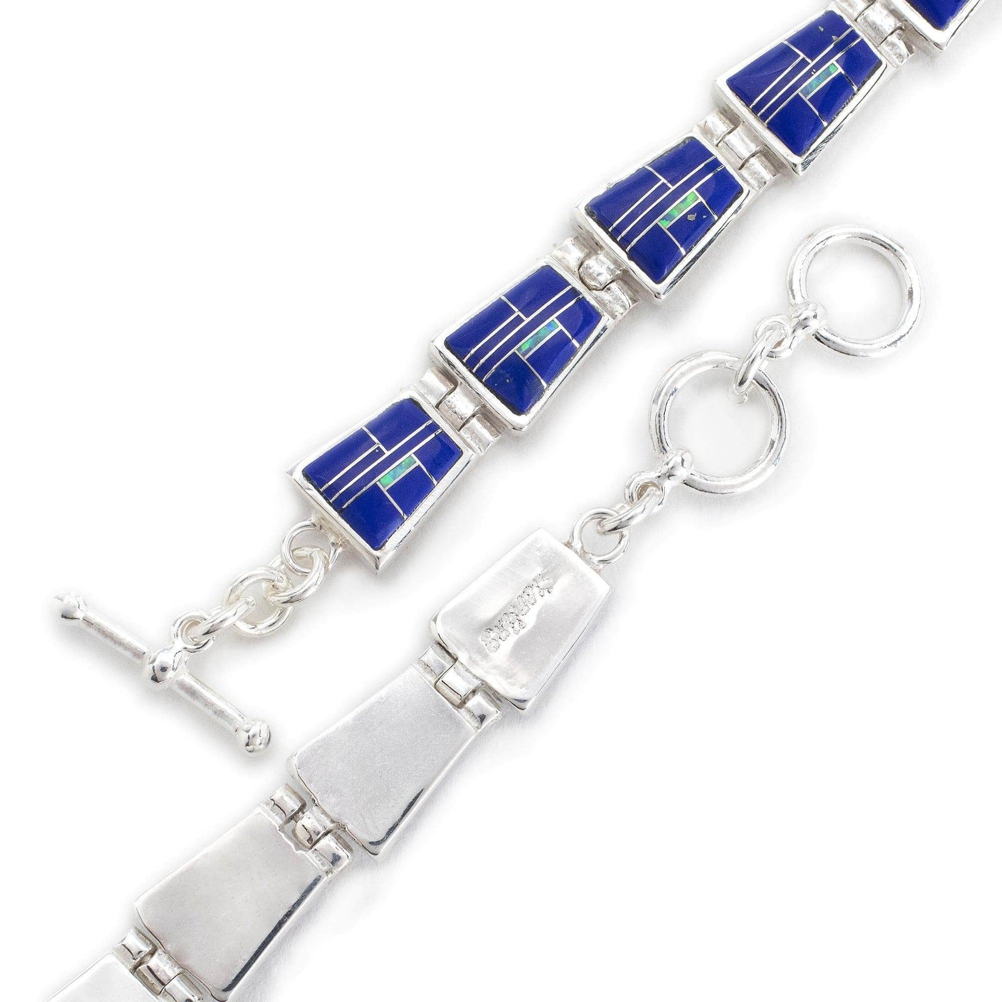 Kalifano Southwest Silver Jewelry Lapis 925 Sterling Silver Bracelet USA Handmade with Opal Accent NMB.0240.LP