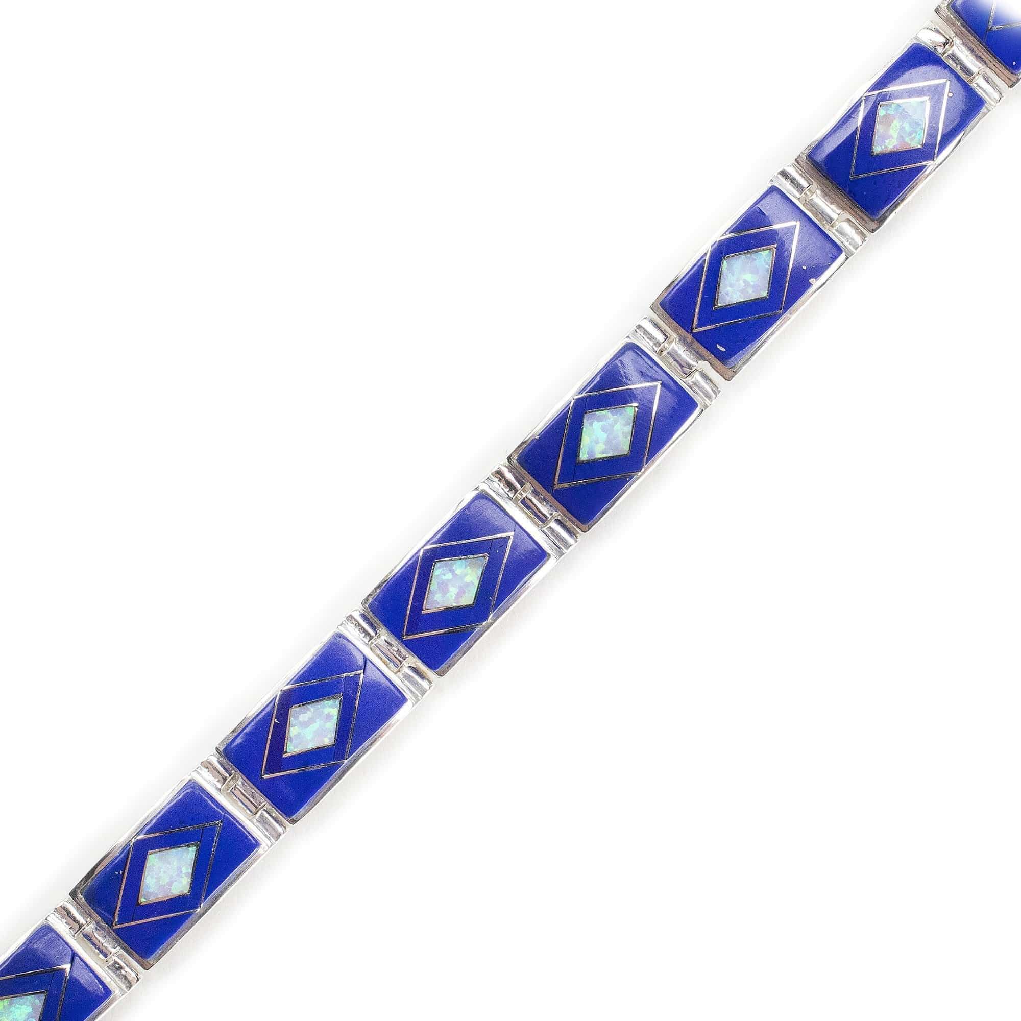 Kalifano Southwest Silver Jewelry Lapis 925 Sterling Silver Bracelet USA Handmade with Opal Accent NMB.0553.LP