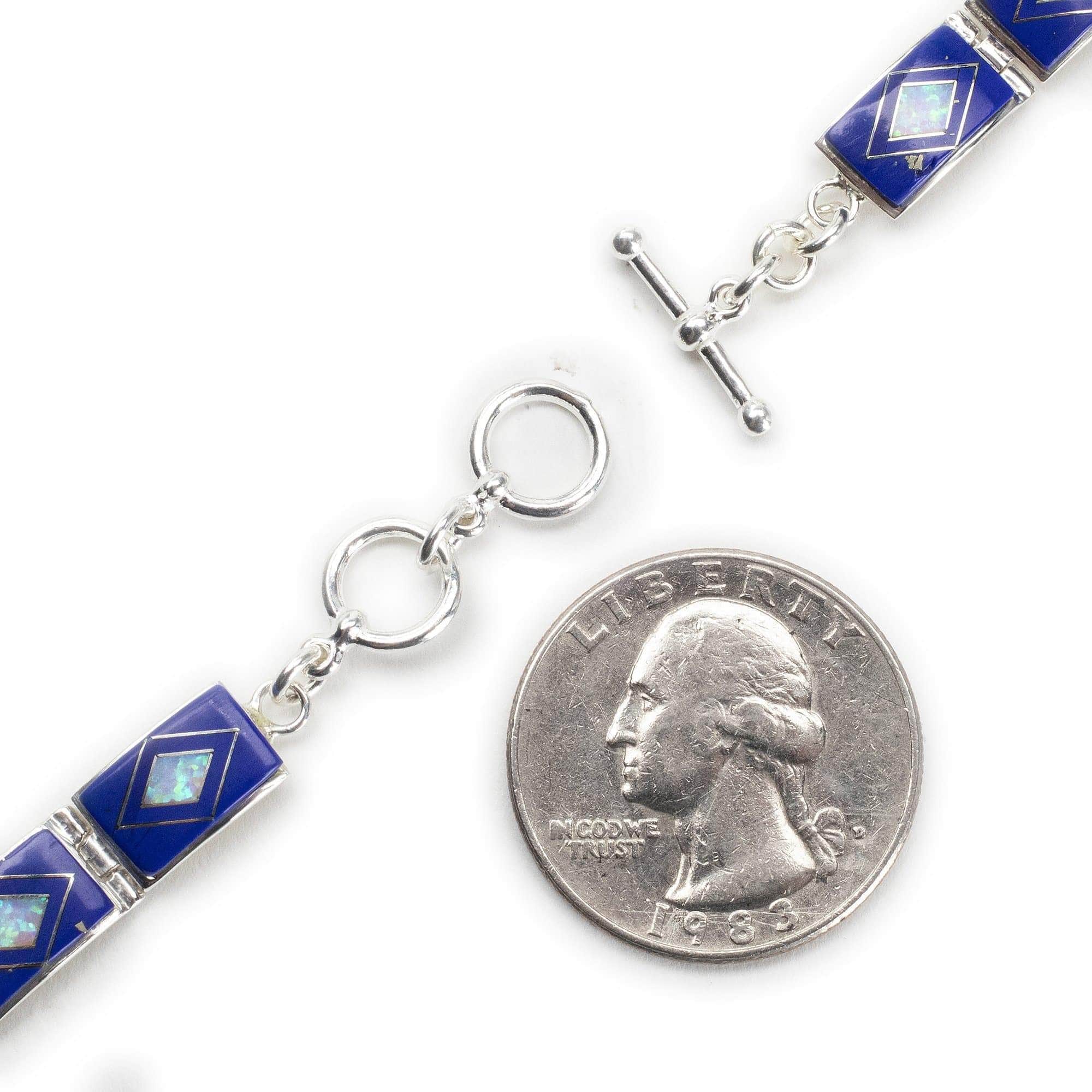 Kalifano Southwest Silver Jewelry Lapis 925 Sterling Silver Bracelet USA Handmade with Opal Accent NMB.0553.LP