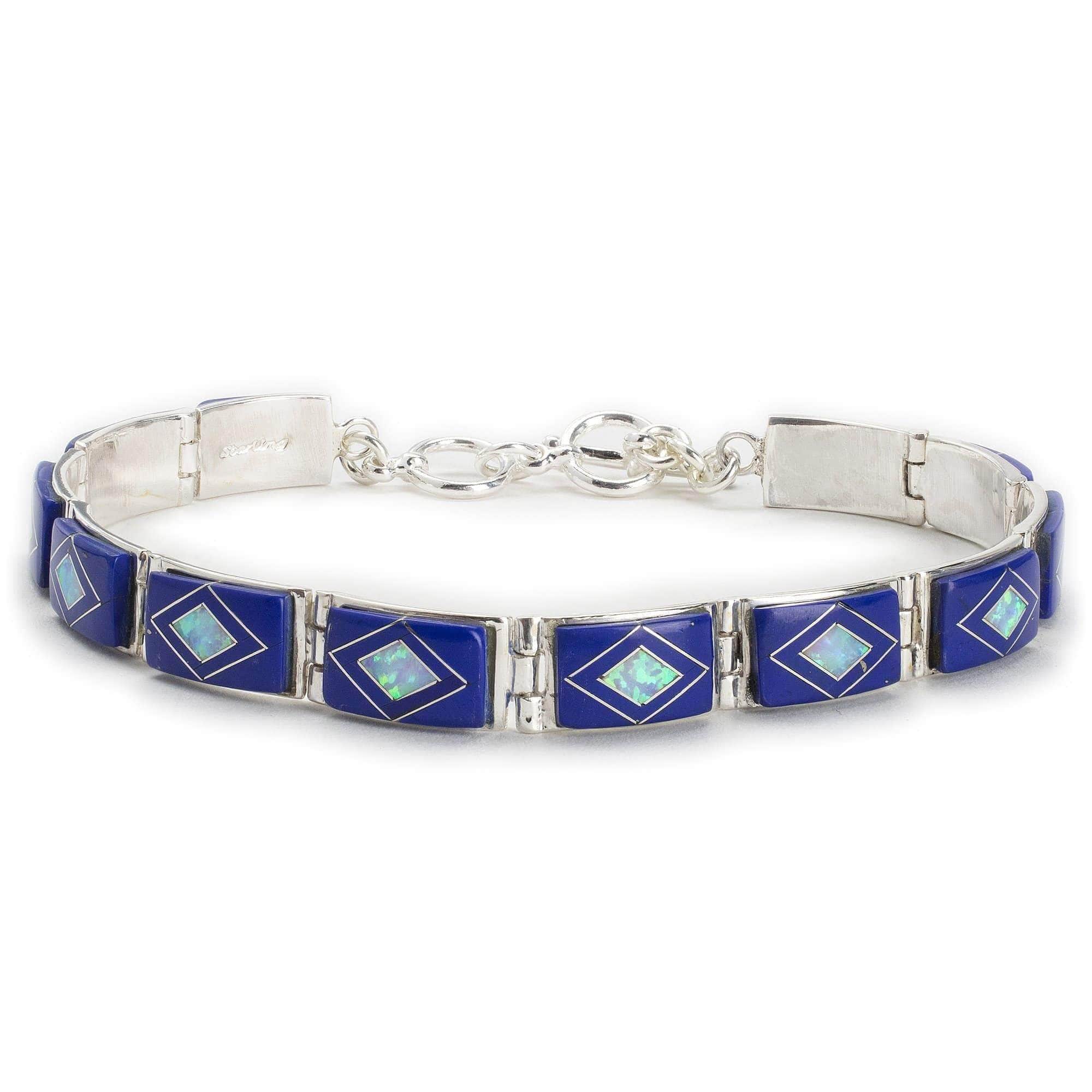 Kalifano Southwest Silver Jewelry Lapis 925 Sterling Silver Bracelet USA Handmade with Opal Accent NMB.0553.LP