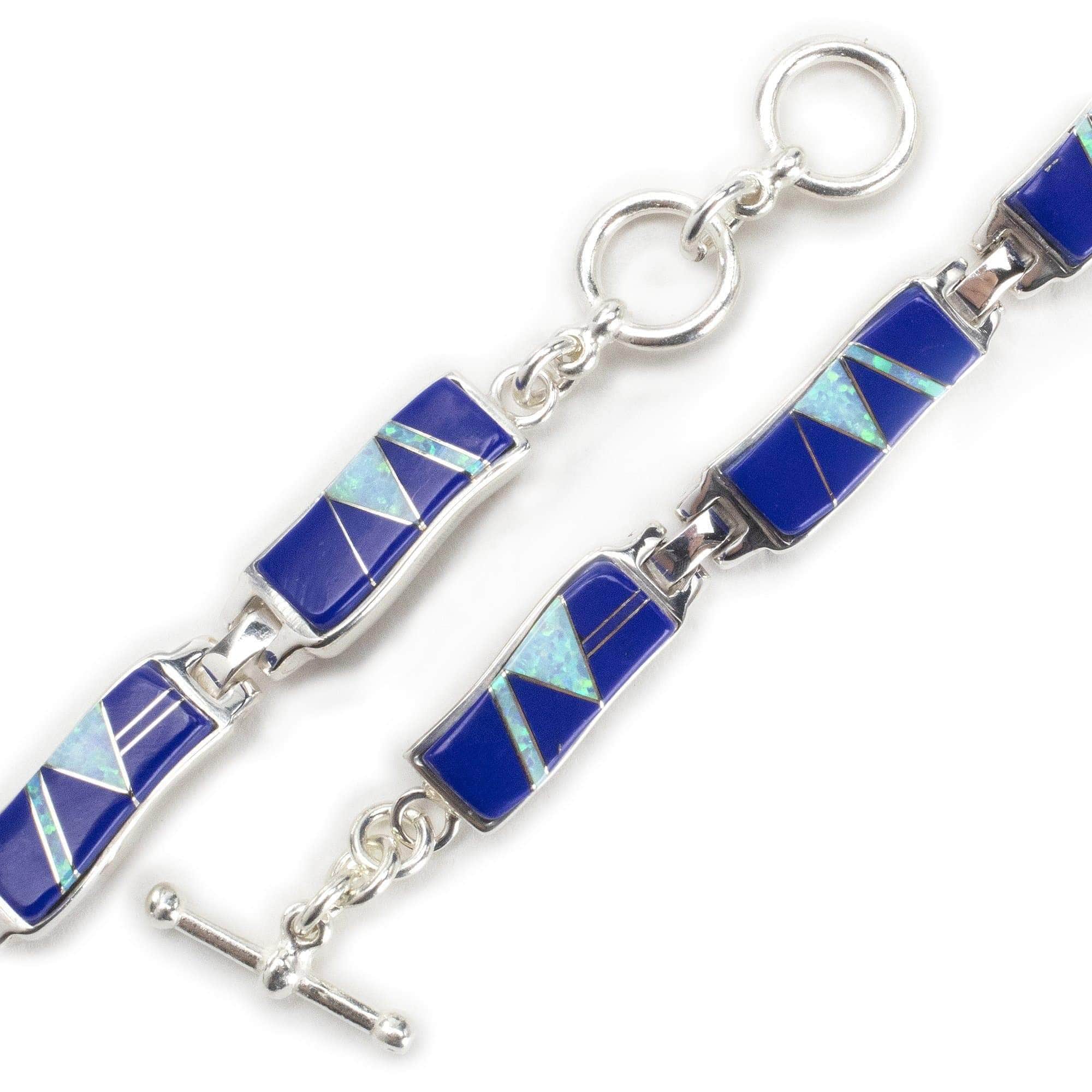 Kalifano Southwest Silver Jewelry Lapis 925 Sterling Silver Bracelet USA Handmade with Opal Accent NMB.0764.LP