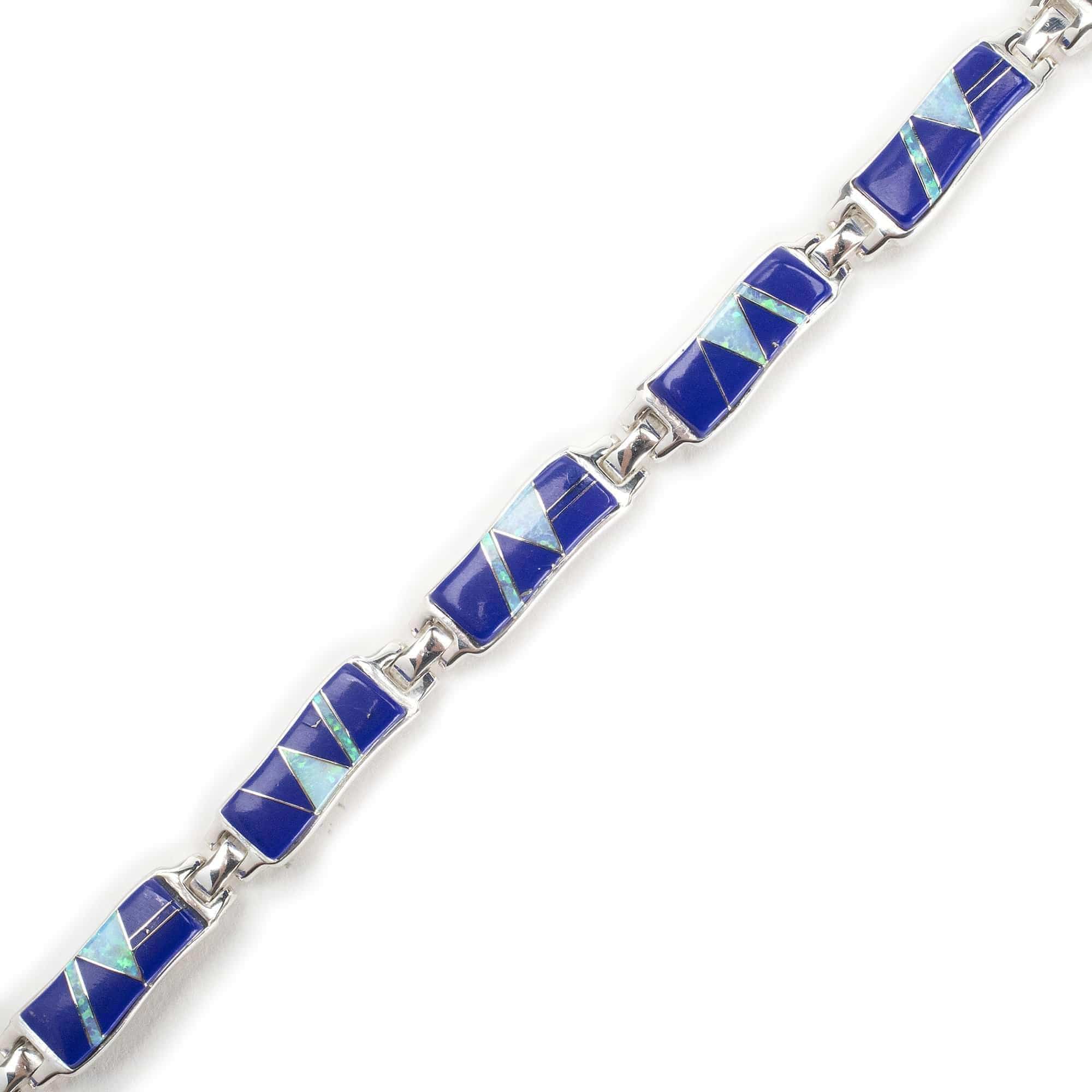 Kalifano Southwest Silver Jewelry Lapis 925 Sterling Silver Bracelet USA Handmade with Opal Accent NMB.0764.LP
