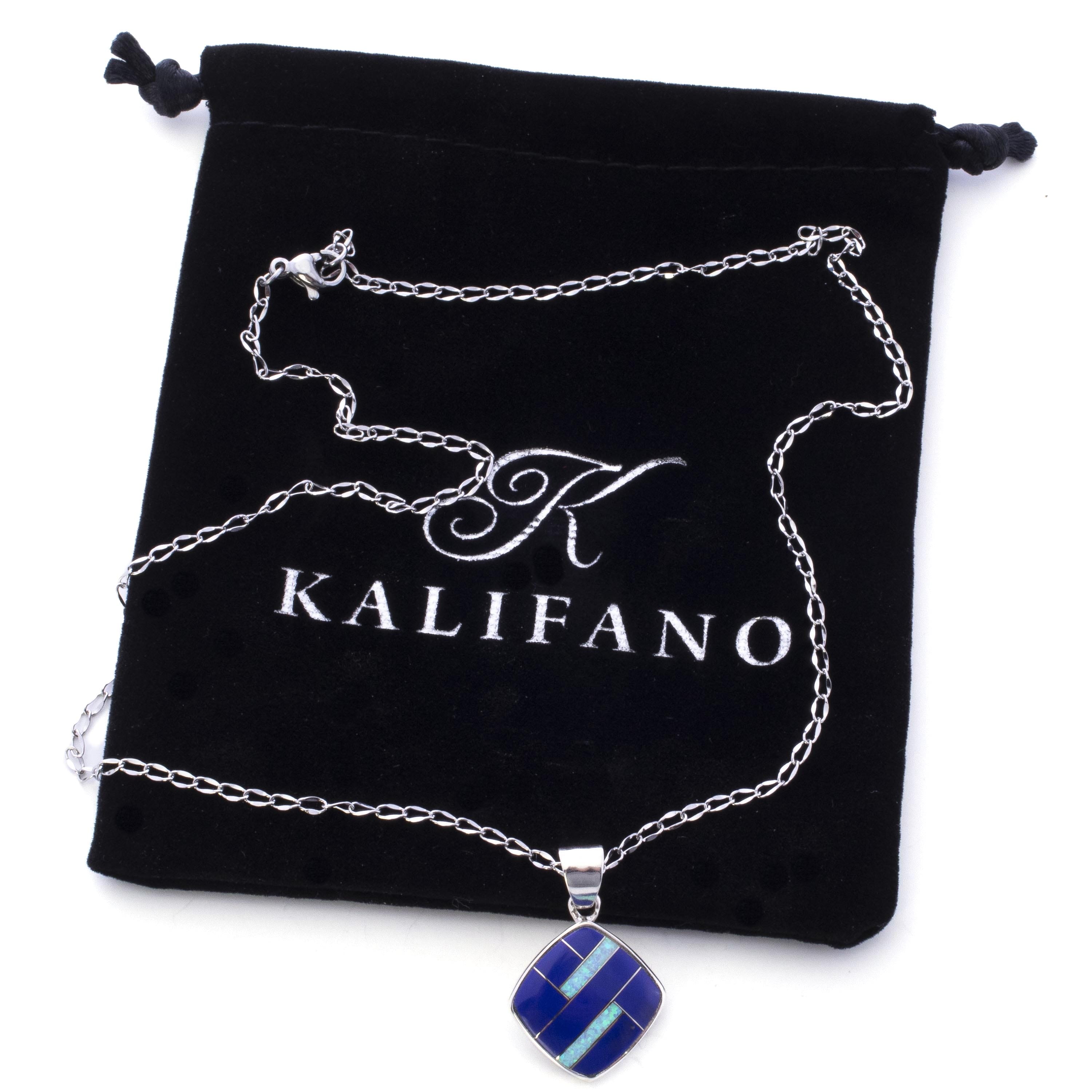 Kalifano Southwest Silver Jewelry Lapis 925 Sterling Silver Pendant USA Handmade with Opal Accent NMN.2241.LP
