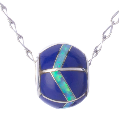 Kalifano Southwest Silver Jewelry Lapis Bead 925 Sterling Silver Pendant USA Handmade with Opal Accent NMN.2136.LP