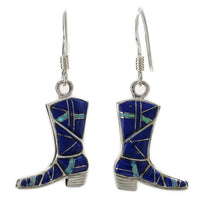 Lapis Boot 925 Sterling Silver Earring with French Hook USA Handmade with Aqua Opal Accent Main Image