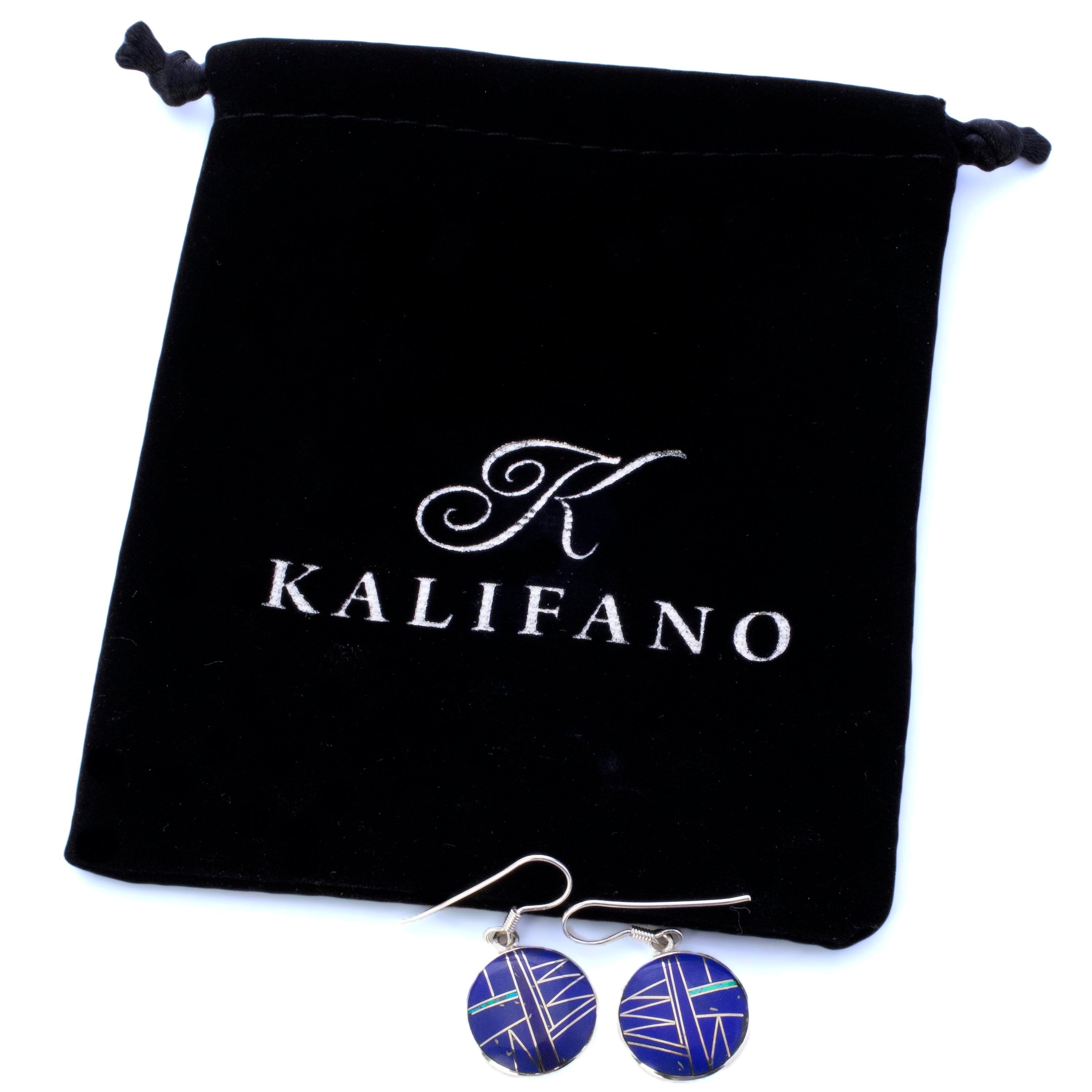 KALIFANO Southwest Silver Jewelry Lapis Circular Sterling Silver Dangle Earrings with French Hook USA Handmade with Opal Accent NME.2014.LP