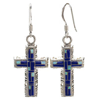 Lapis Cross 925 Sterling Silver Earring with French Hook USA Handmade with Opal Accent Main Image