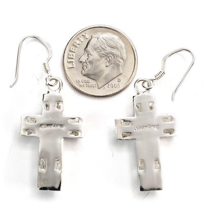 Kalifano Southwest Silver Jewelry Lapis Cross 925 Sterling Silver Earring with French Hook USA Handmade with Opal Accent NME.0587.LP