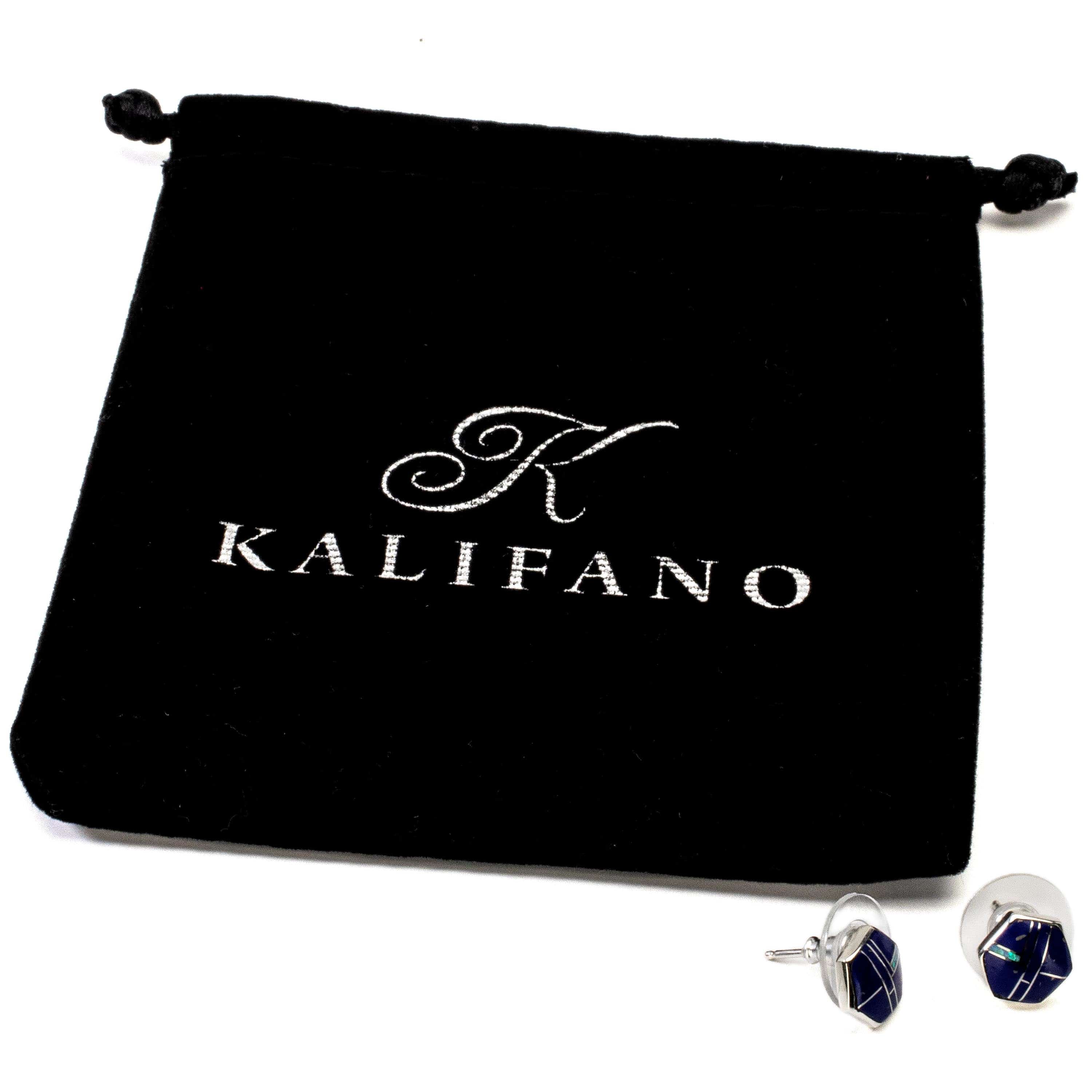Kalifano Southwest Silver Jewelry Lapis Hexagon Earrings Handmade with Sterling Silver and Opal Accent NME.2264.LP