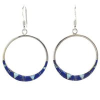 Lapis Hoop 925 Sterling Silver Earring with French Hook USA Handmade with Opal Accent Main Image