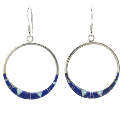 Kalifano Southwest Silver Jewelry Lapis Hoop 925 Sterling Silver Earring with French Hook USA Handmade with Opal Accent NME.2314.LP
