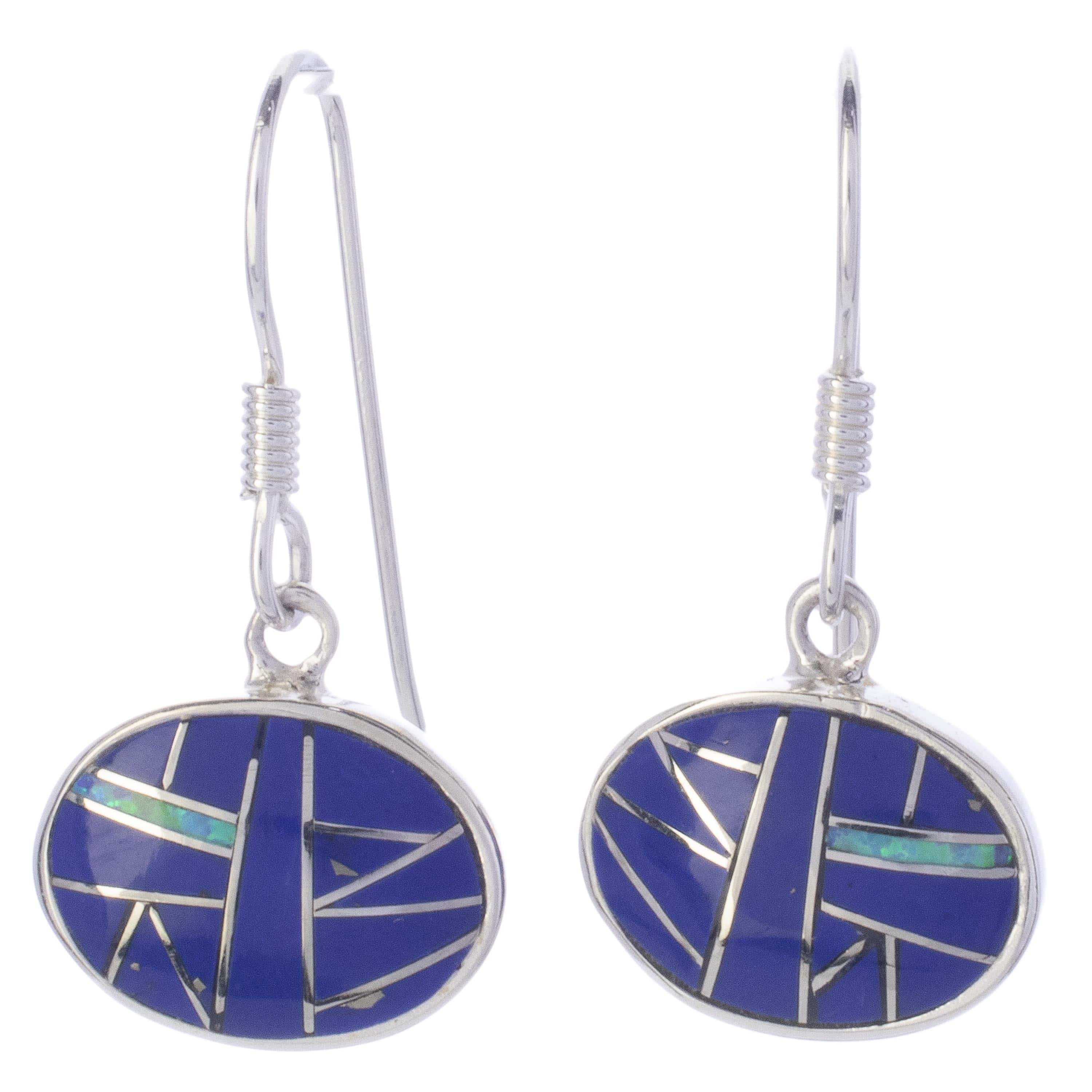 KALIFANO Southwest Silver Jewelry Lapis Oval Dangle Sterling Silver Earrings with French Hook USA Handmade with Opal Accent NME.2015.LP
