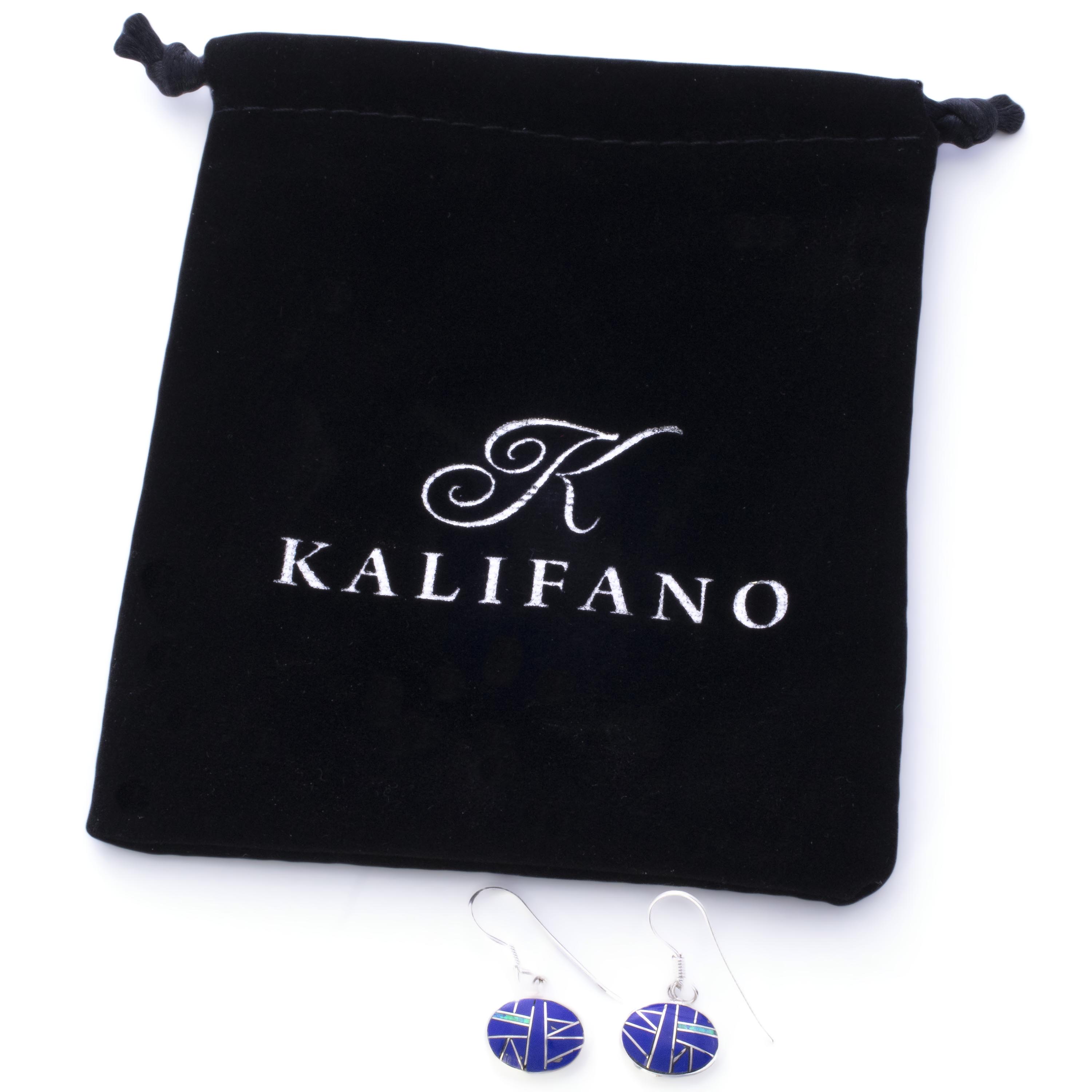 KALIFANO Southwest Silver Jewelry Lapis Oval Dangle Sterling Silver Earrings with French Hook USA Handmade with Opal Accent NME.2015.LP