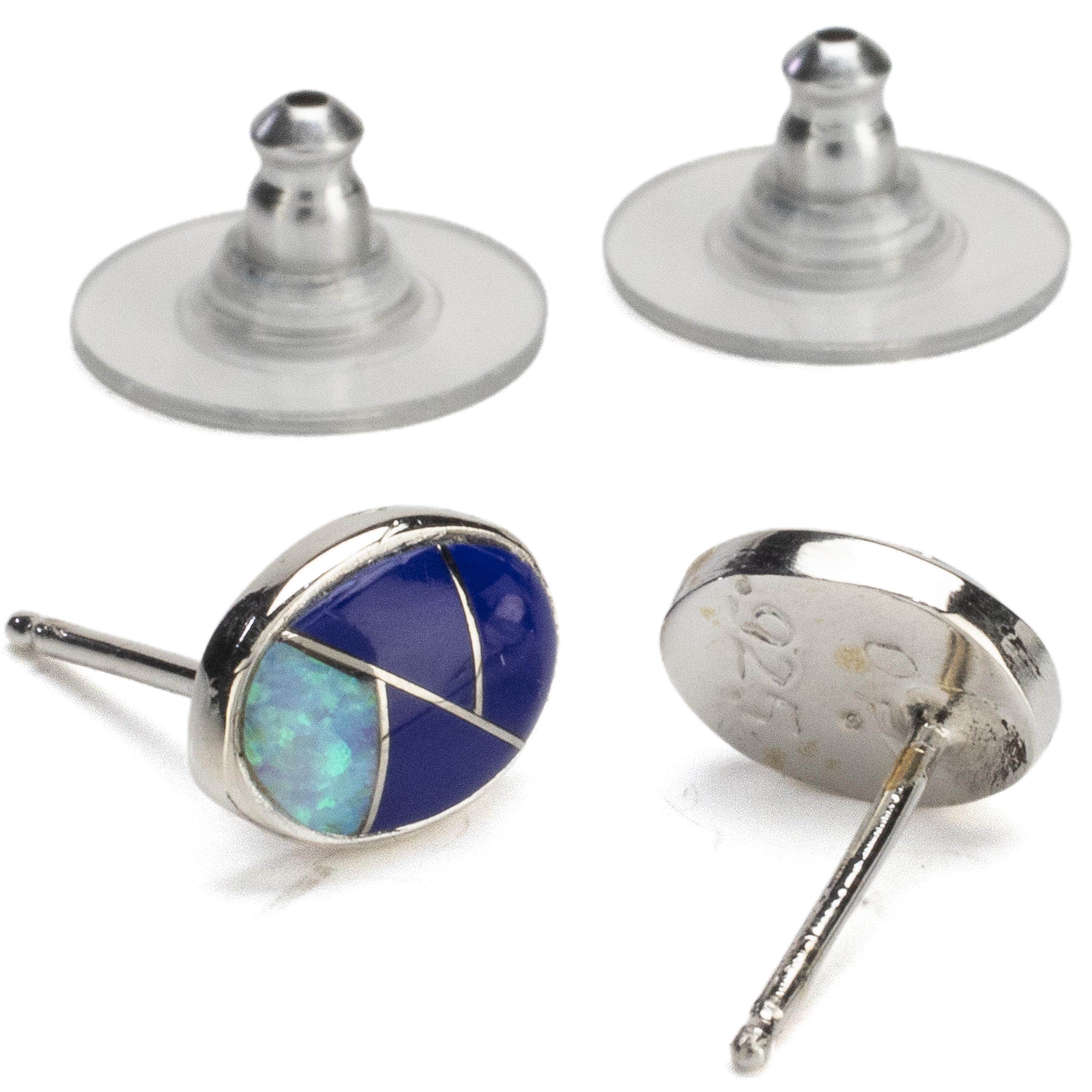 Kalifano Southwest Silver Jewelry Lapis Shell Oval Earrings Handmade with Sterling Silver and Opal Accent NME.2306.LP
