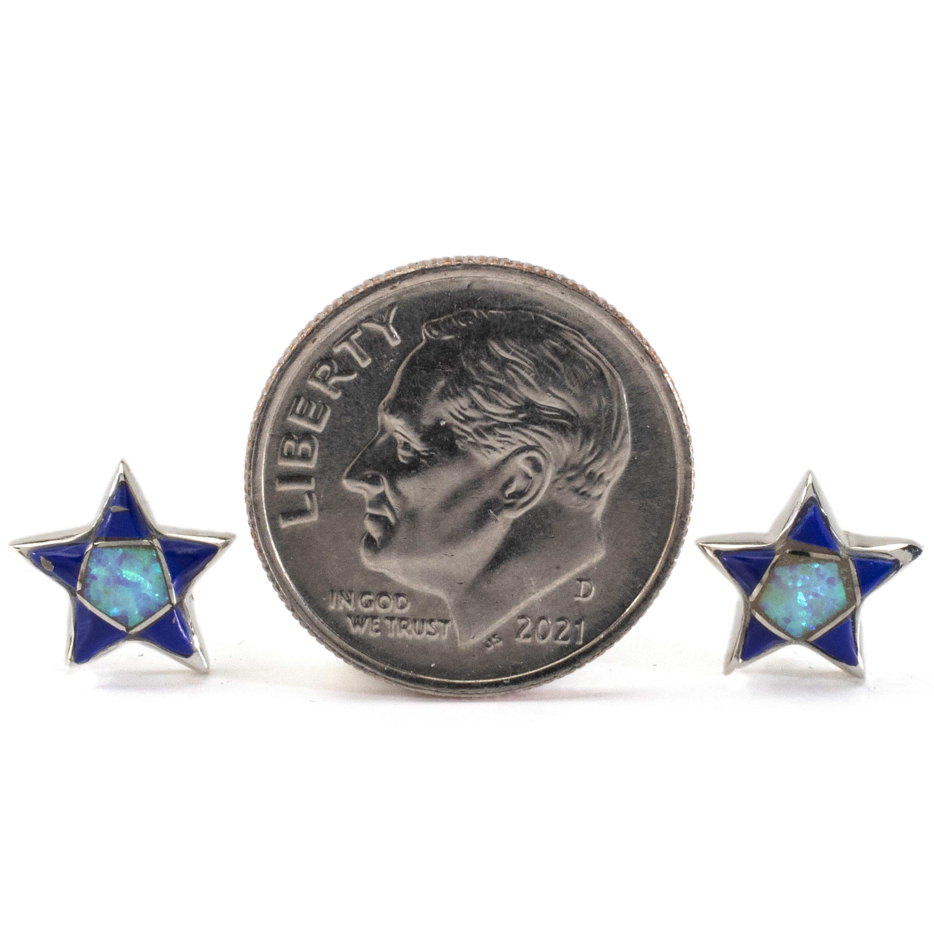 Kalifano Southwest Silver Jewelry Lapis Star Earrings Handmade with Sterling Silver and Opal Accent NME.2243.LP