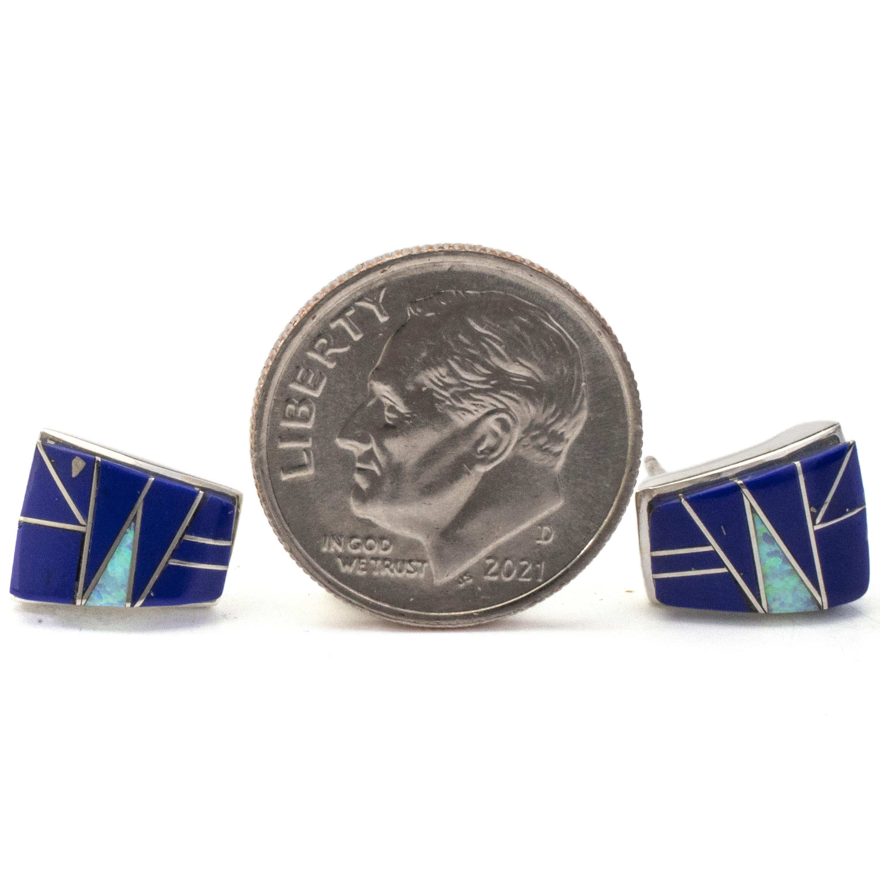 Kalifano Southwest Silver Jewelry Lapis Stud 925 Sterling Silver Earring USA Handmade with Opal Accent NME.0366.LP