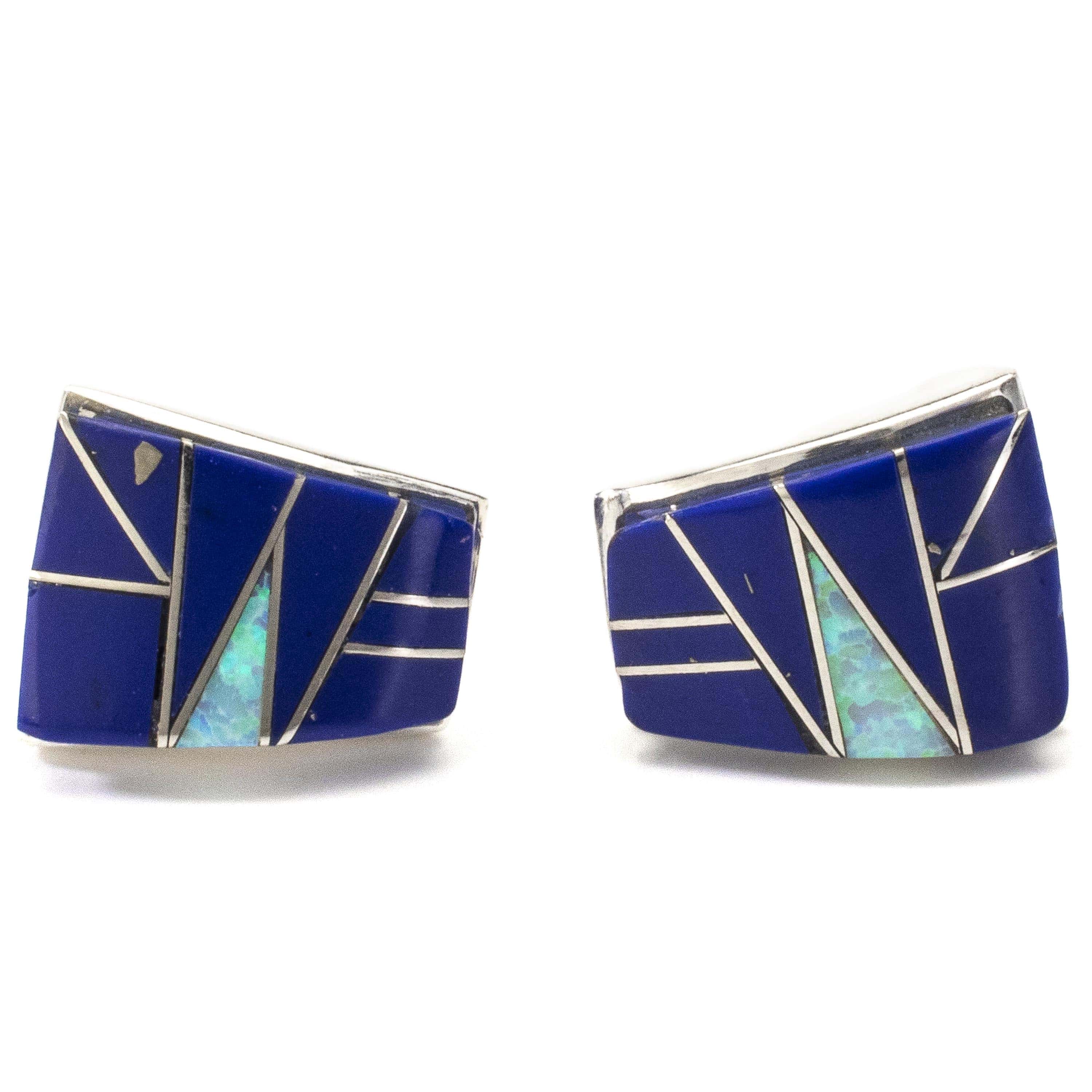 Kalifano Southwest Silver Jewelry Lapis Stud 925 Sterling Silver Earring USA Handmade with Opal Accent NME.0366.LP