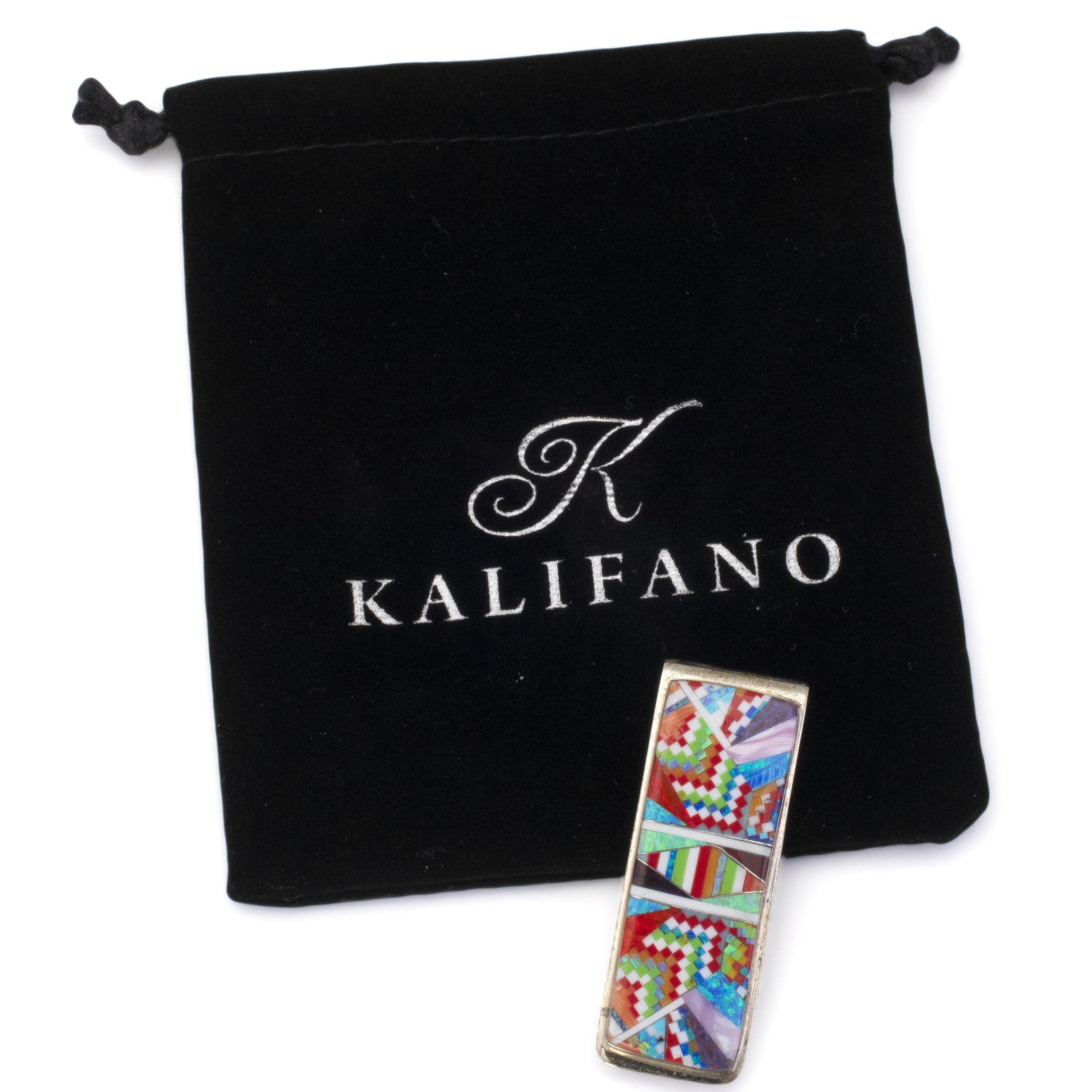 KALIFANO Southwest Silver Jewelry Multi Gem Opal Micro Inlay Handmade 925 Sterling Silver Money Clip AKMC200.001