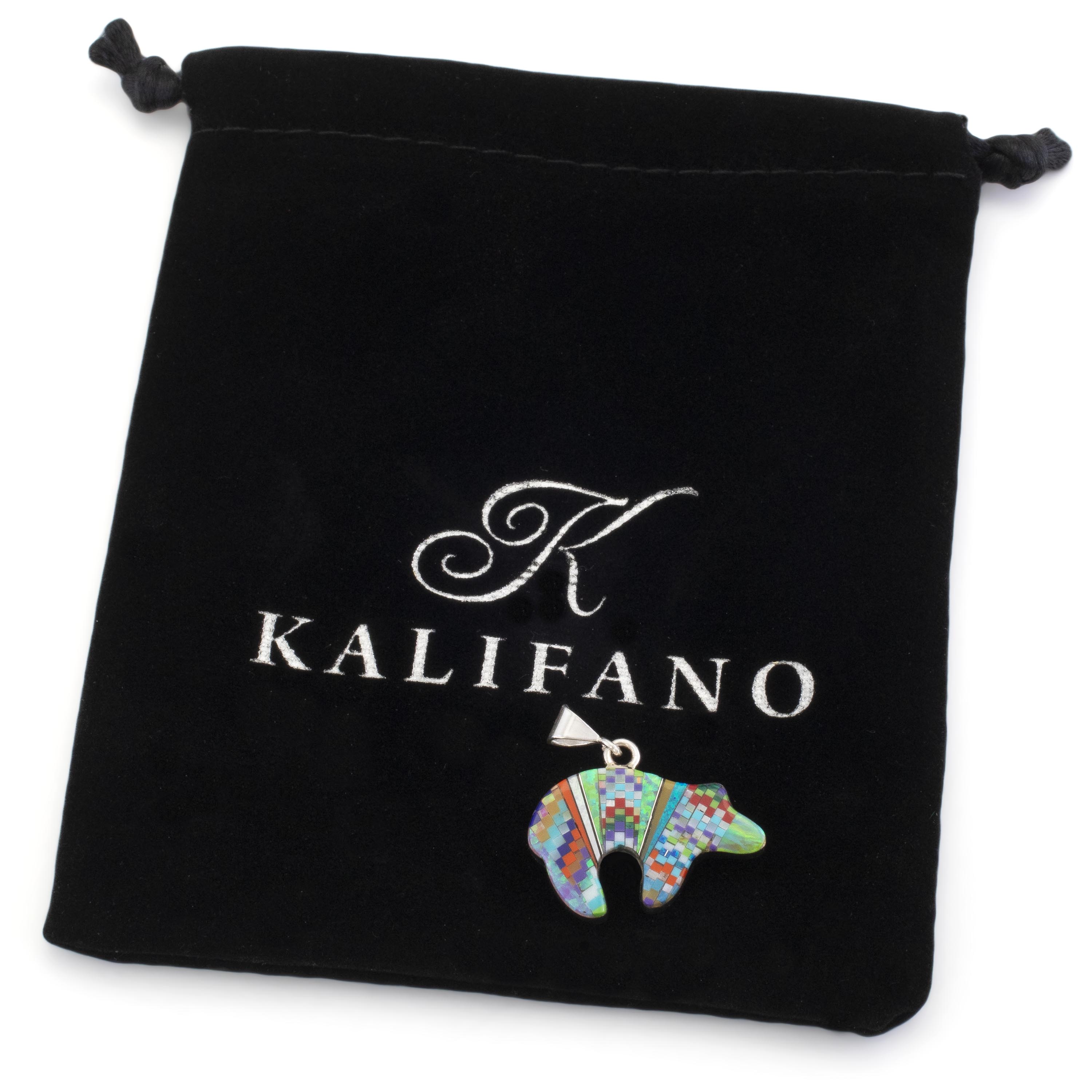 KALIFANO Southwest Silver Jewelry Multi Gem Opal Micro Inlay Handmade 925 Sterling Silver Pendant AKN200.001