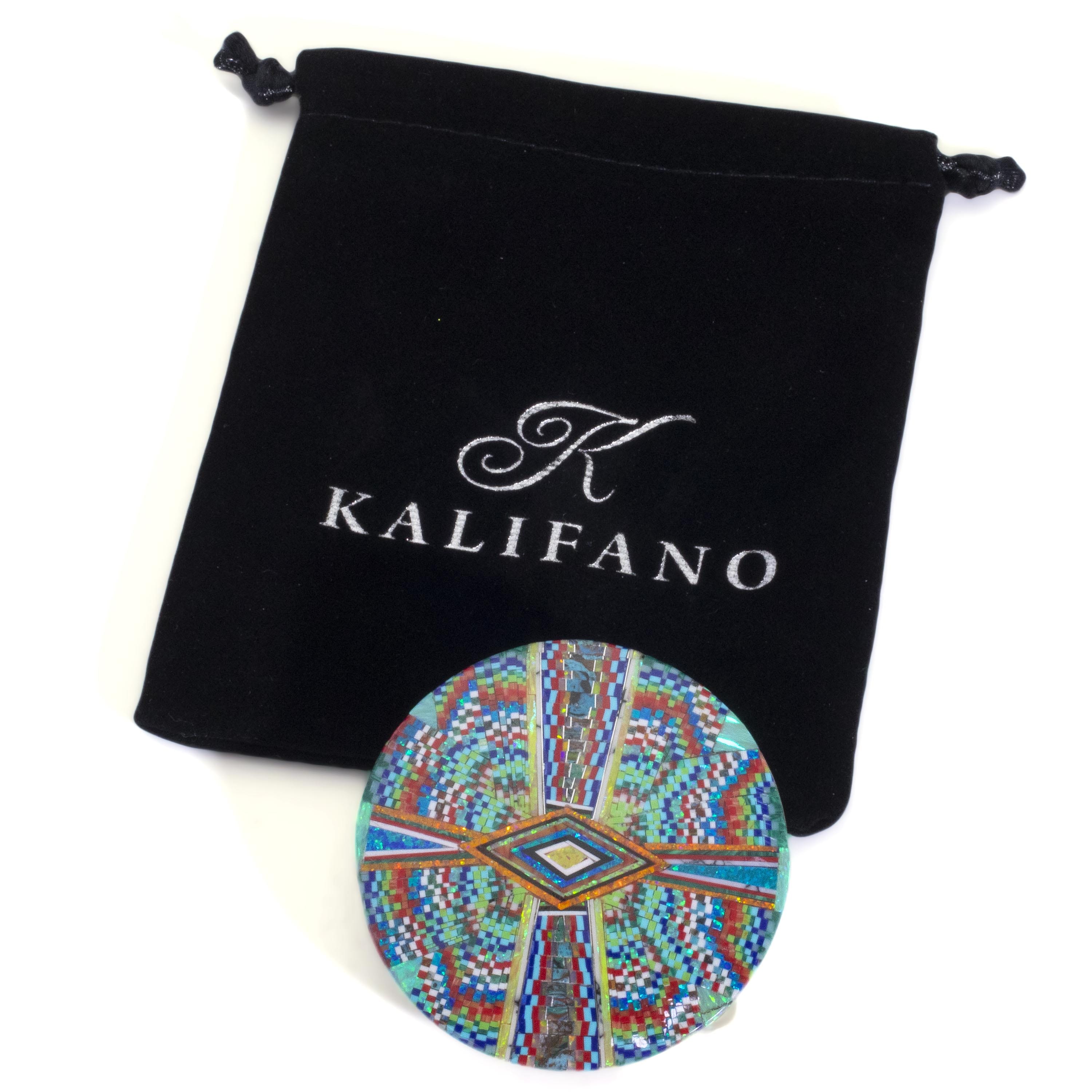 KALIFANO Southwest Silver Jewelry Multi Gem Opal Micro Inlay with Genuine Turquoise 925 Sterling Silver Circular Belt Buckle AKBB1200.004