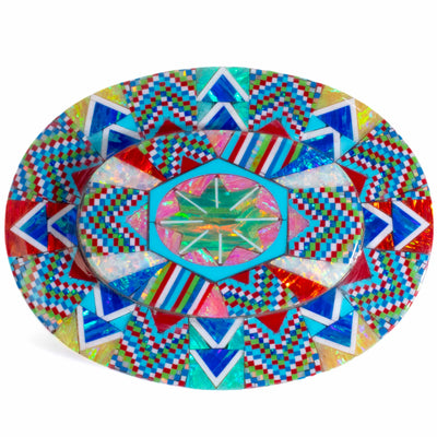 KALIFANO Southwest Silver Jewelry Multi Gem Opal Micro Inlay with Genuine Turquoise and Coral Handmade 925 Sterling Silver Oval Belt Buckle AKBB1200.001