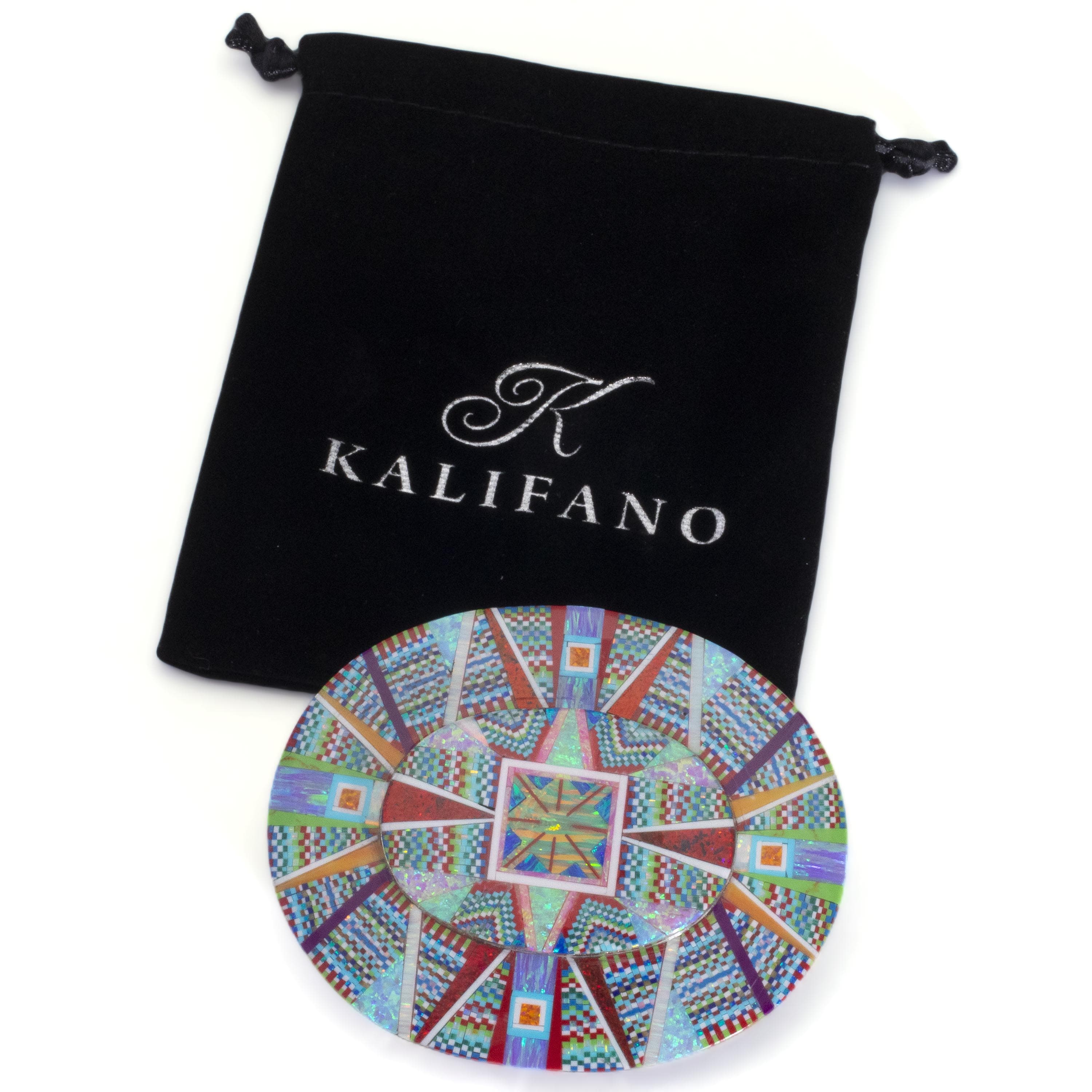 KALIFANO Southwest Silver Jewelry Multi Gem Opal Micro Inlay with Genuine Turquoise and Coral Handmade 925 Sterling Silver Oval Belt Buckle AKBB1800.004