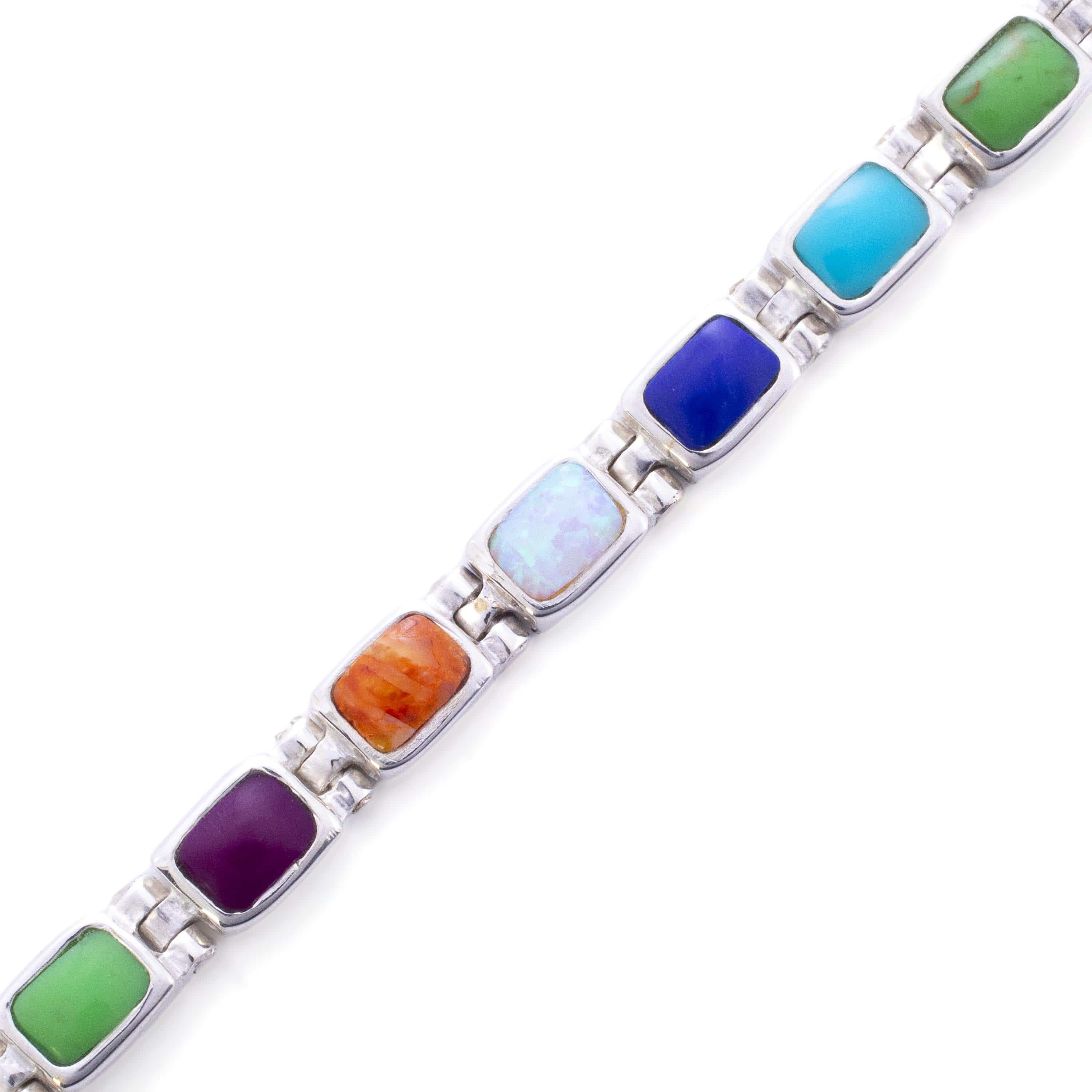 Kalifano Southwest Silver Jewelry Multi Gemstone 925 Sterling Silver Bracelet USA Handmade with Opal Accent NMB.0207.MT