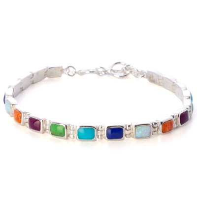 Kalifano Southwest Silver Jewelry Multi Gemstone 925 Sterling Silver Bracelet USA Handmade with Opal Accent NMB.0207.MT