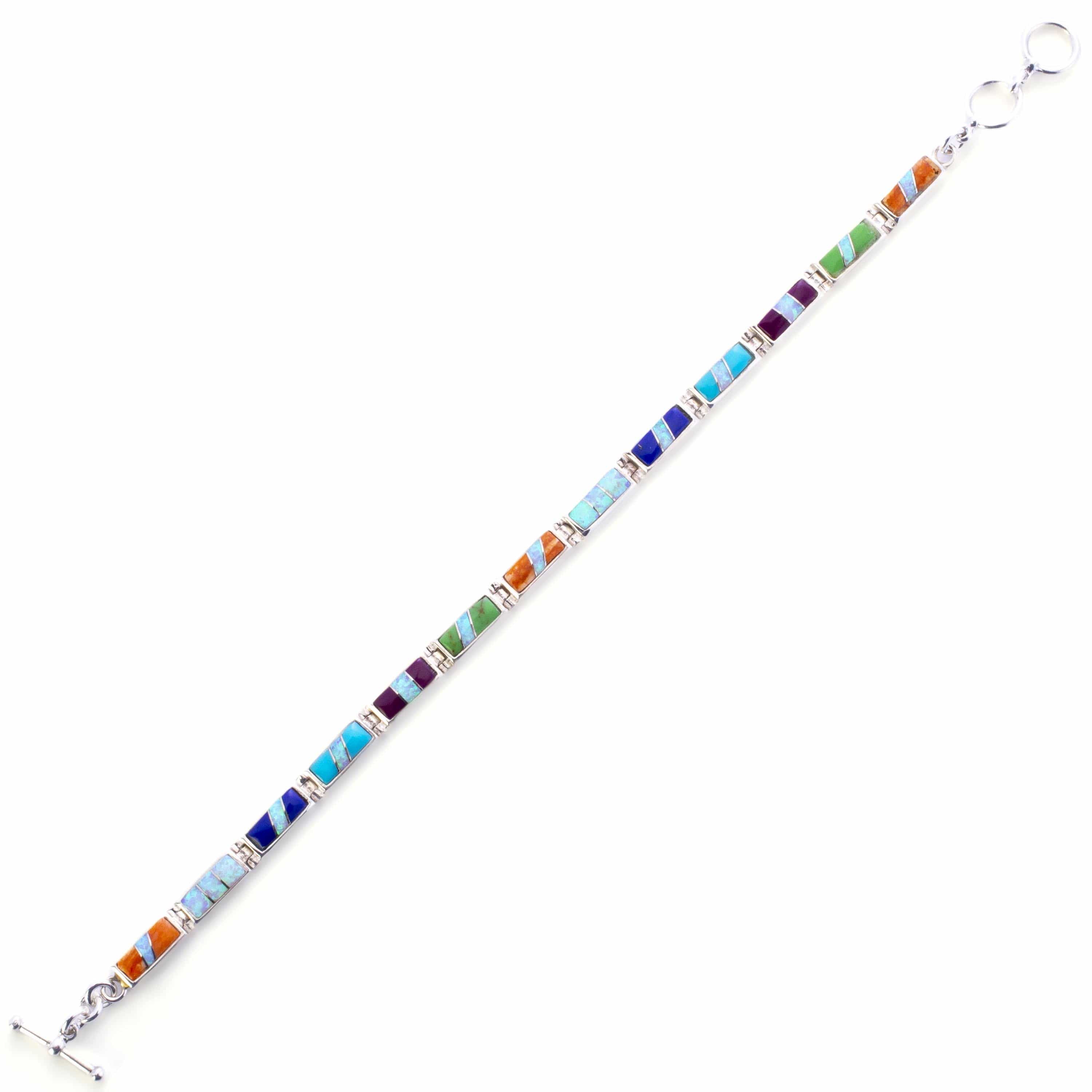 Kalifano Southwest Silver Jewelry Multi Gemstone 925 Sterling Silver Bracelet USA Handmade with Opal Accent NMB.0224.MT
