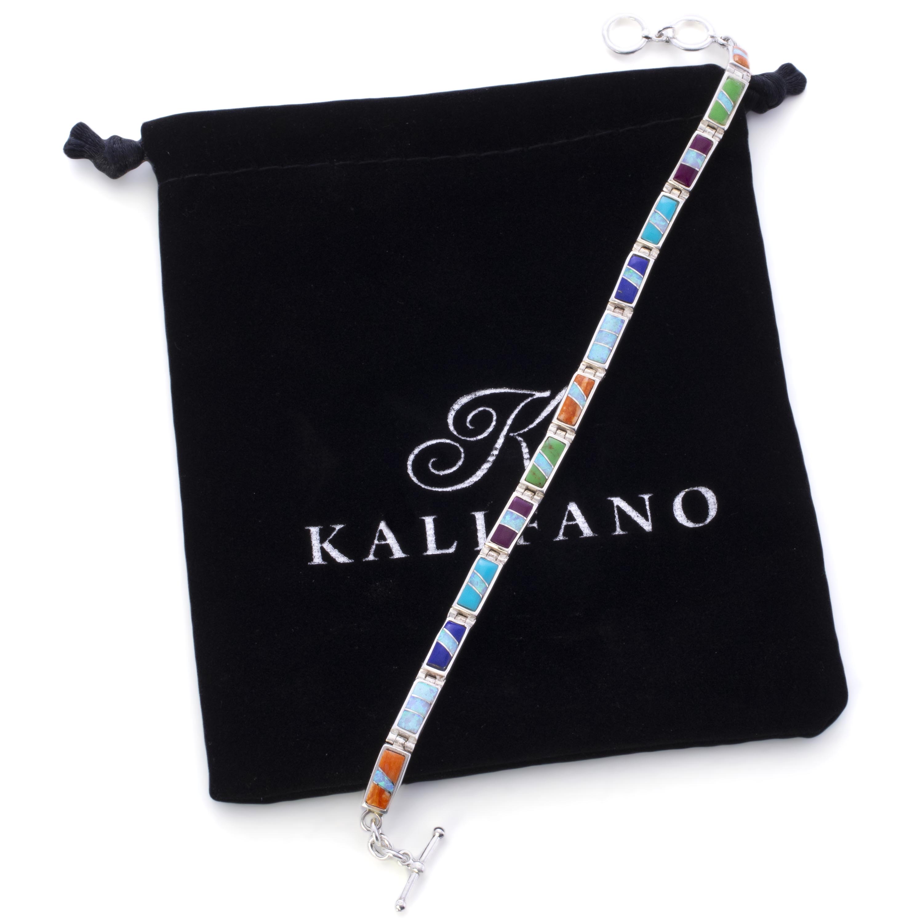Kalifano Southwest Silver Jewelry Multi Gemstone 925 Sterling Silver Bracelet USA Handmade with Opal Accent NMB.0224.MT