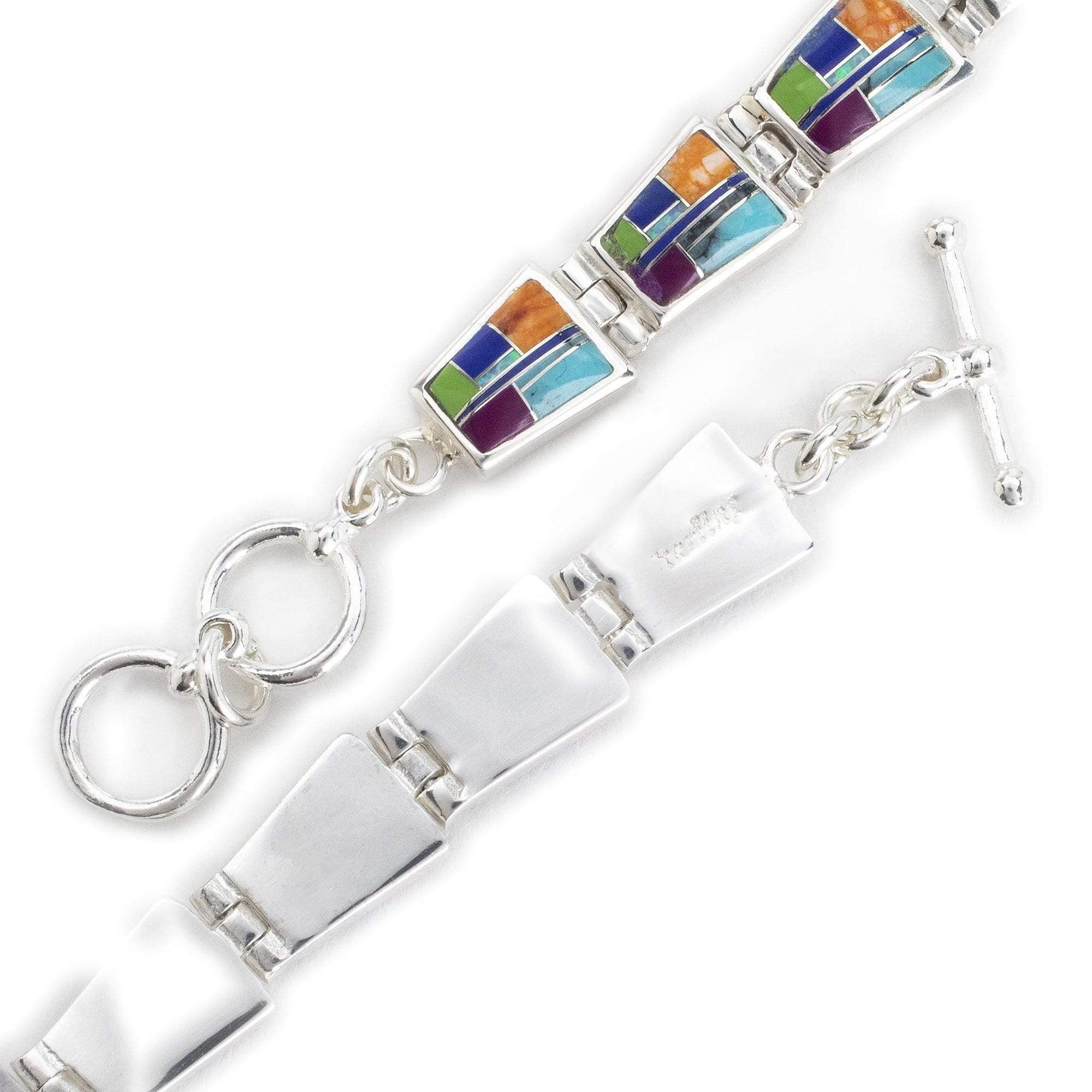 Kalifano Southwest Silver Jewelry Multi Gemstone 925 Sterling Silver Bracelet USA Handmade with Opal Accent NMB.0240.MT