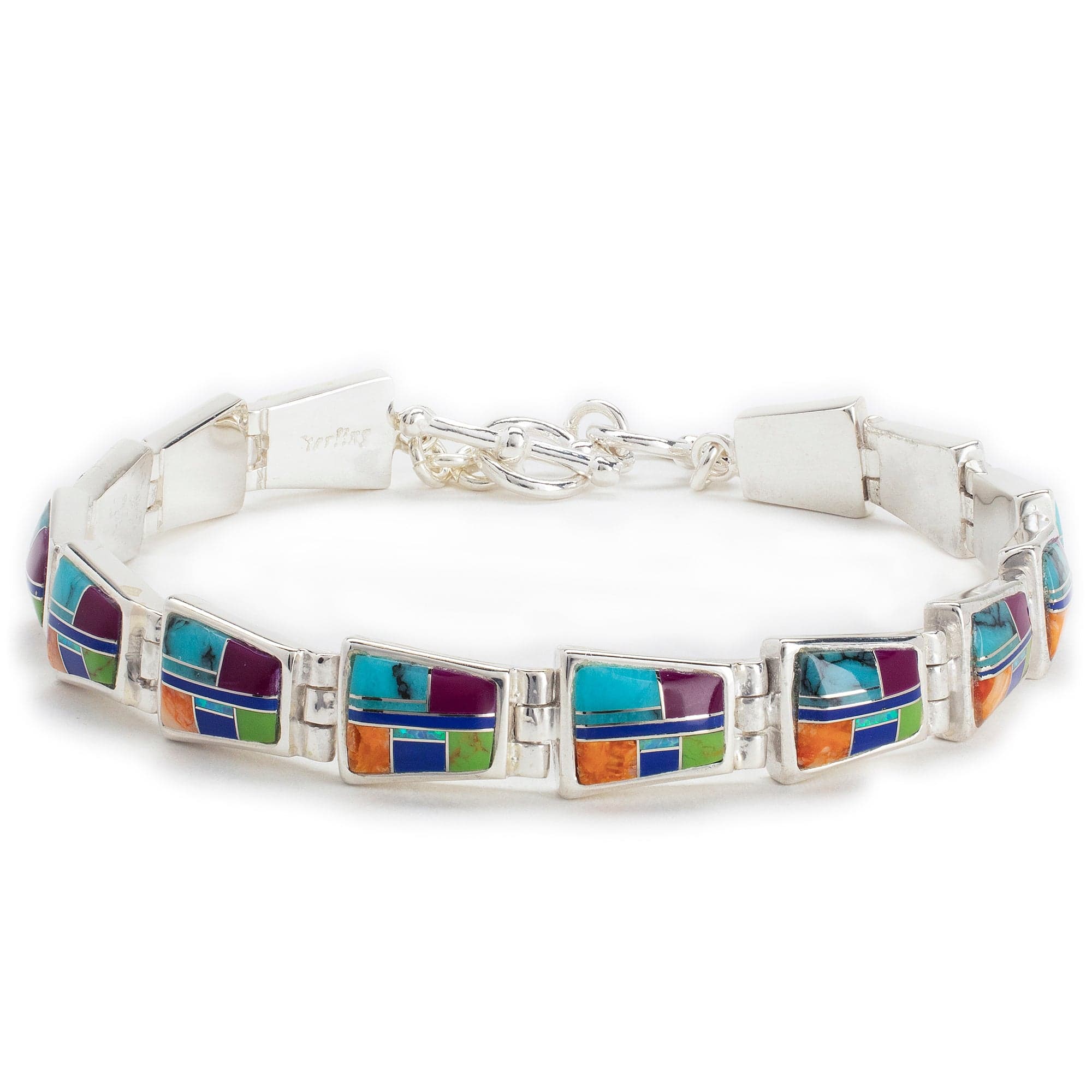 Kalifano Southwest Silver Jewelry Multi Gemstone 925 Sterling Silver Bracelet USA Handmade with Opal Accent NMB.0240.MT
