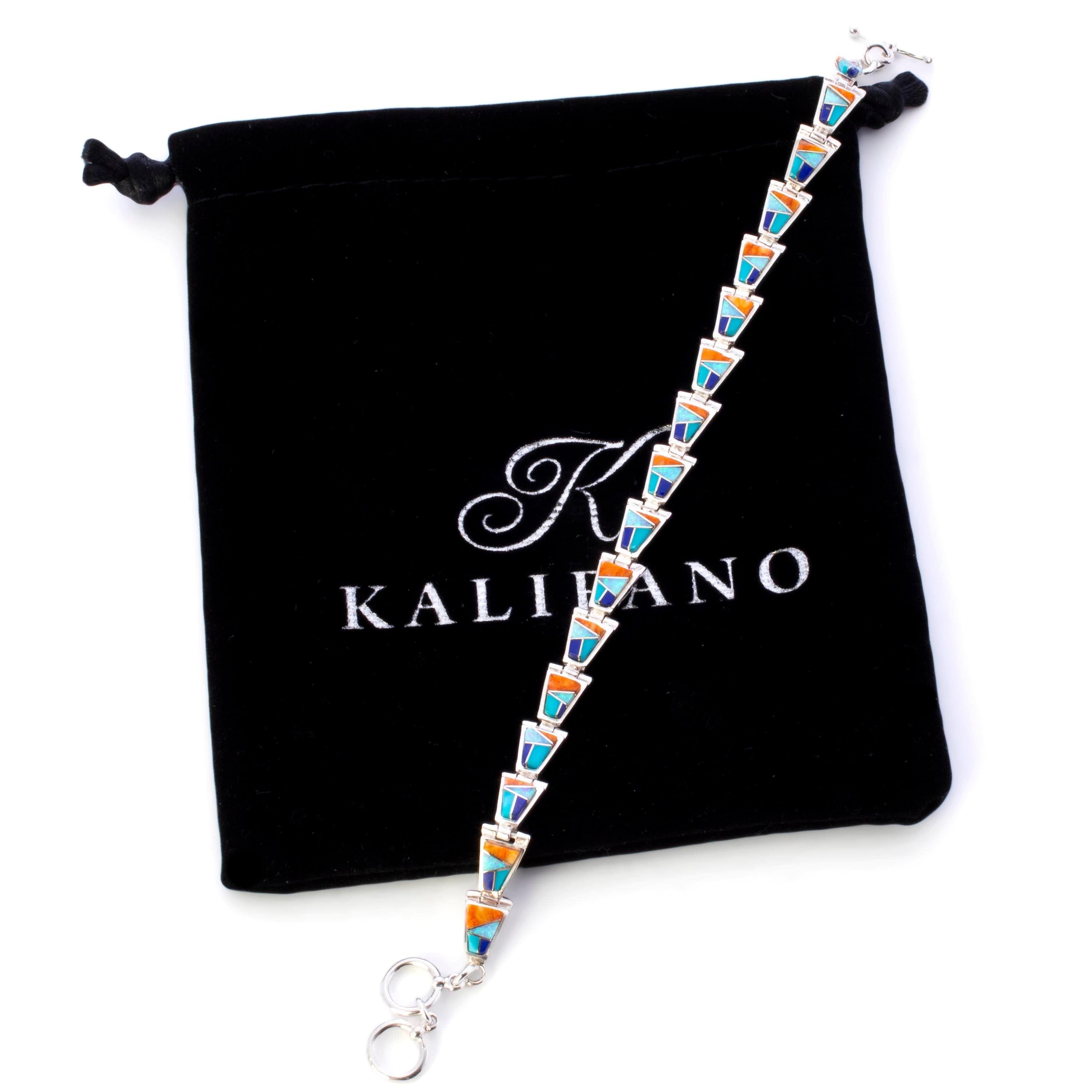 Kalifano Southwest Silver Jewelry Multi Gemstone 925 Sterling Silver Bracelet USA Handmade with Opal Accent NMB.0543.MT