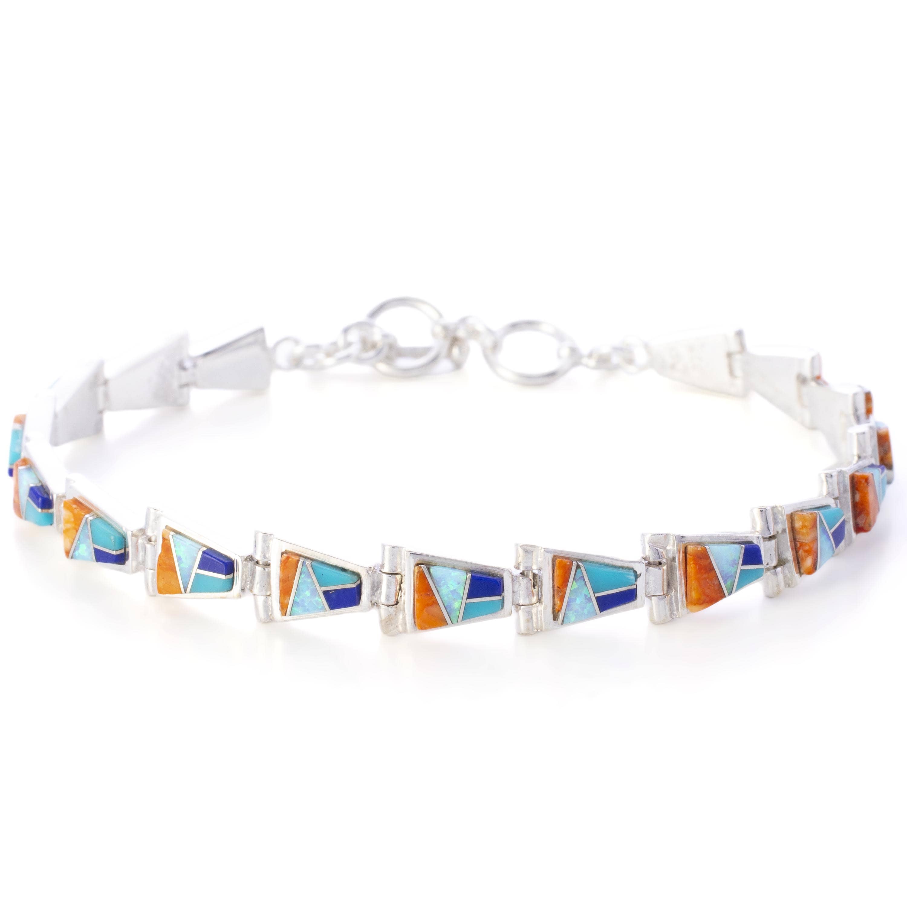 Kalifano Southwest Silver Jewelry Multi Gemstone 925 Sterling Silver Bracelet USA Handmade with Opal Accent NMB.0543.MT