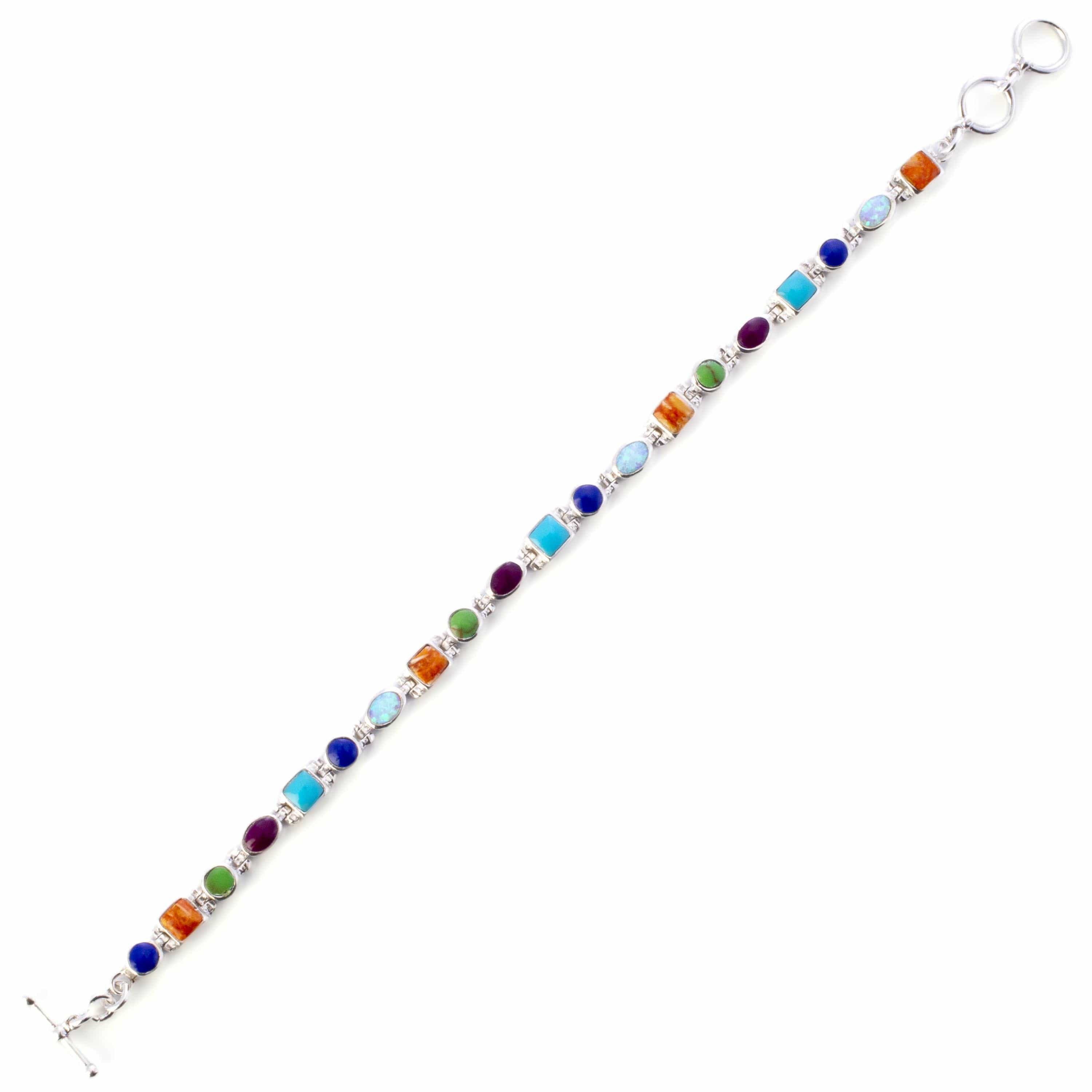 Kalifano Southwest Silver Jewelry Multi Gemstone 925 Sterling Silver Bracelet USA Handmade with Opal Accent NMB.0548.MT
