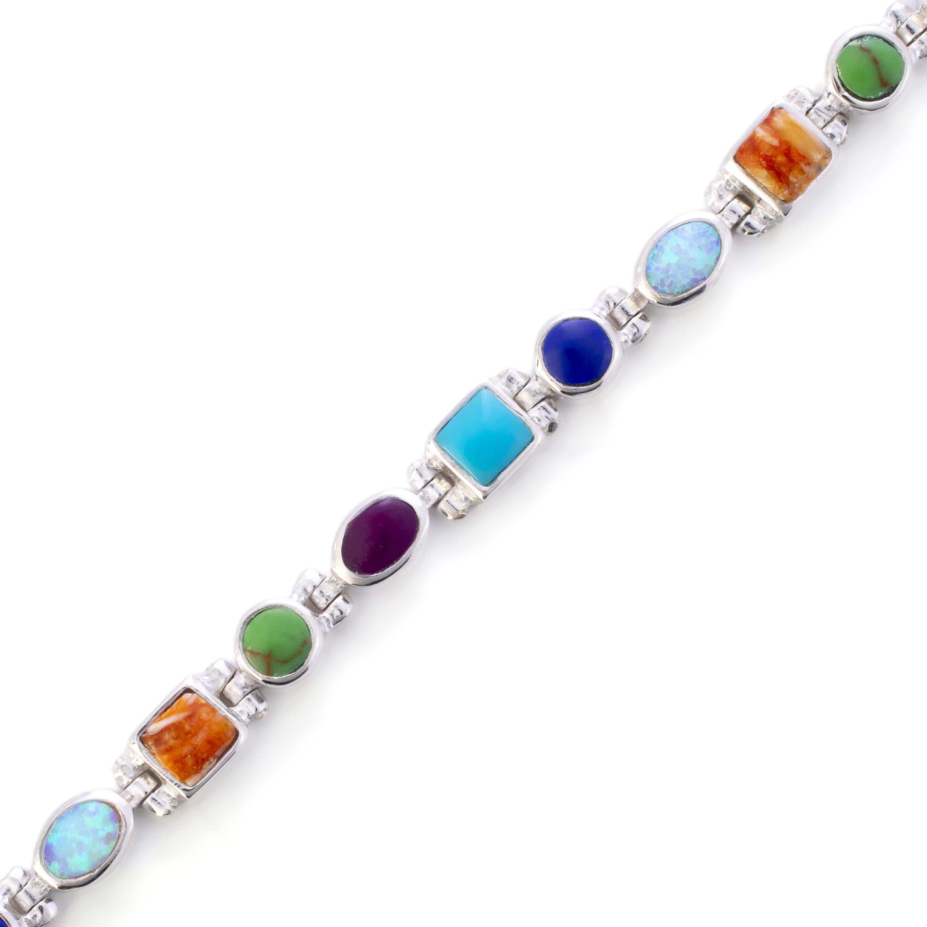 Kalifano Southwest Silver Jewelry Multi Gemstone 925 Sterling Silver Bracelet USA Handmade with Opal Accent NMB.0548.MT