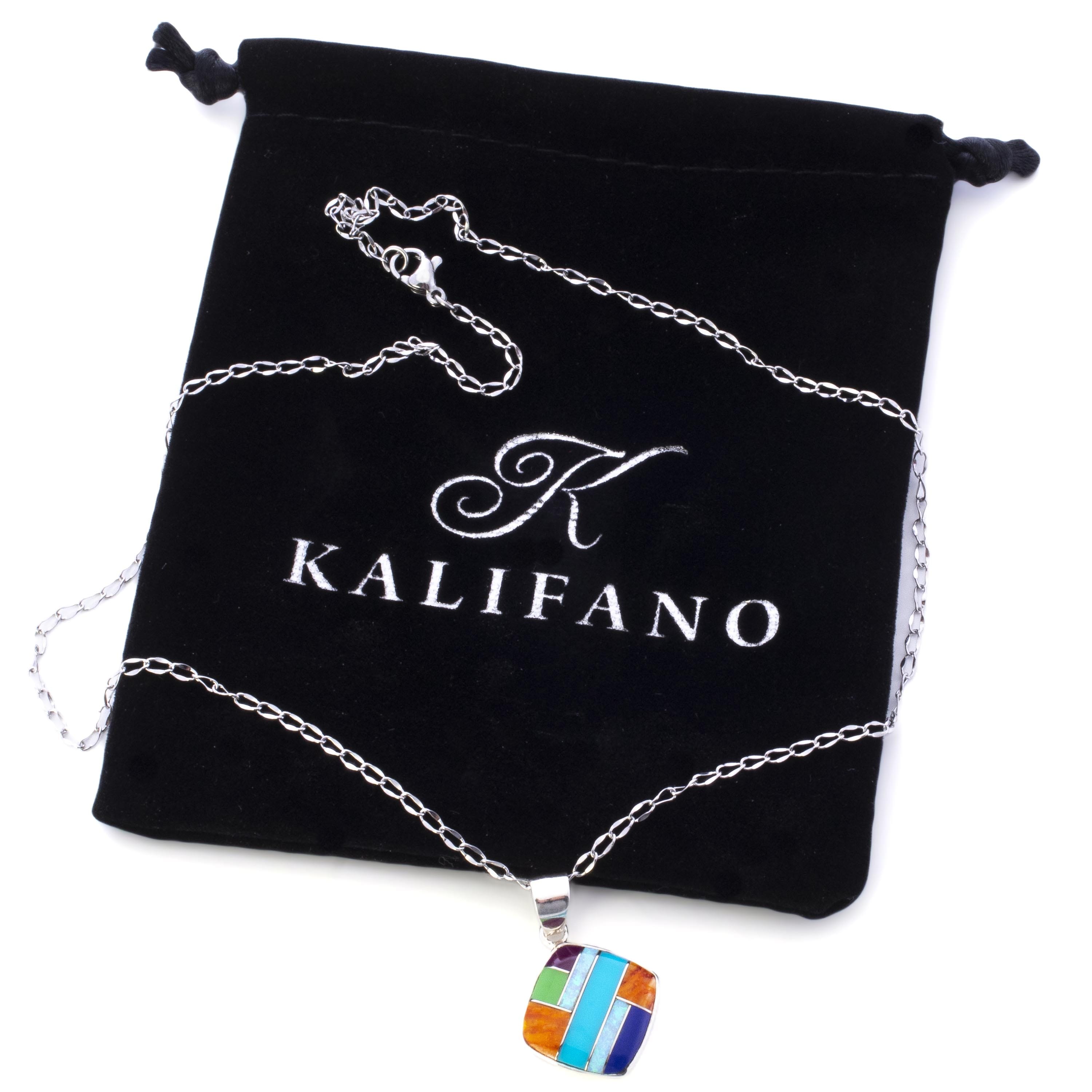 Kalifano Southwest Silver Jewelry Multi Gemstone 925 Sterling Silver Pendant USA Handmade with Opal Accent NMN.2241.MT