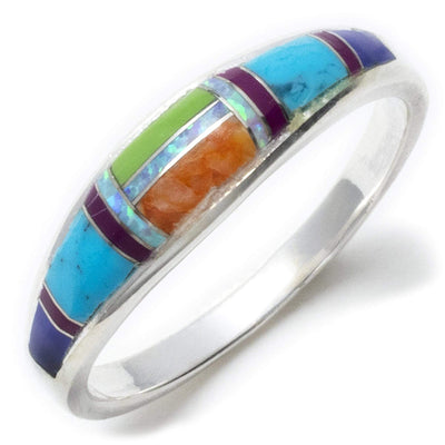 Kalifano Southwest Silver Jewelry Multi Gemstone 925 Sterling Silver Ring USA Handmade with Turquoise