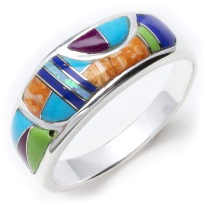 Kalifano Southwest Silver Jewelry Multi Gemstone 925 Sterling Silver Ring USA Handmade with Turquoise