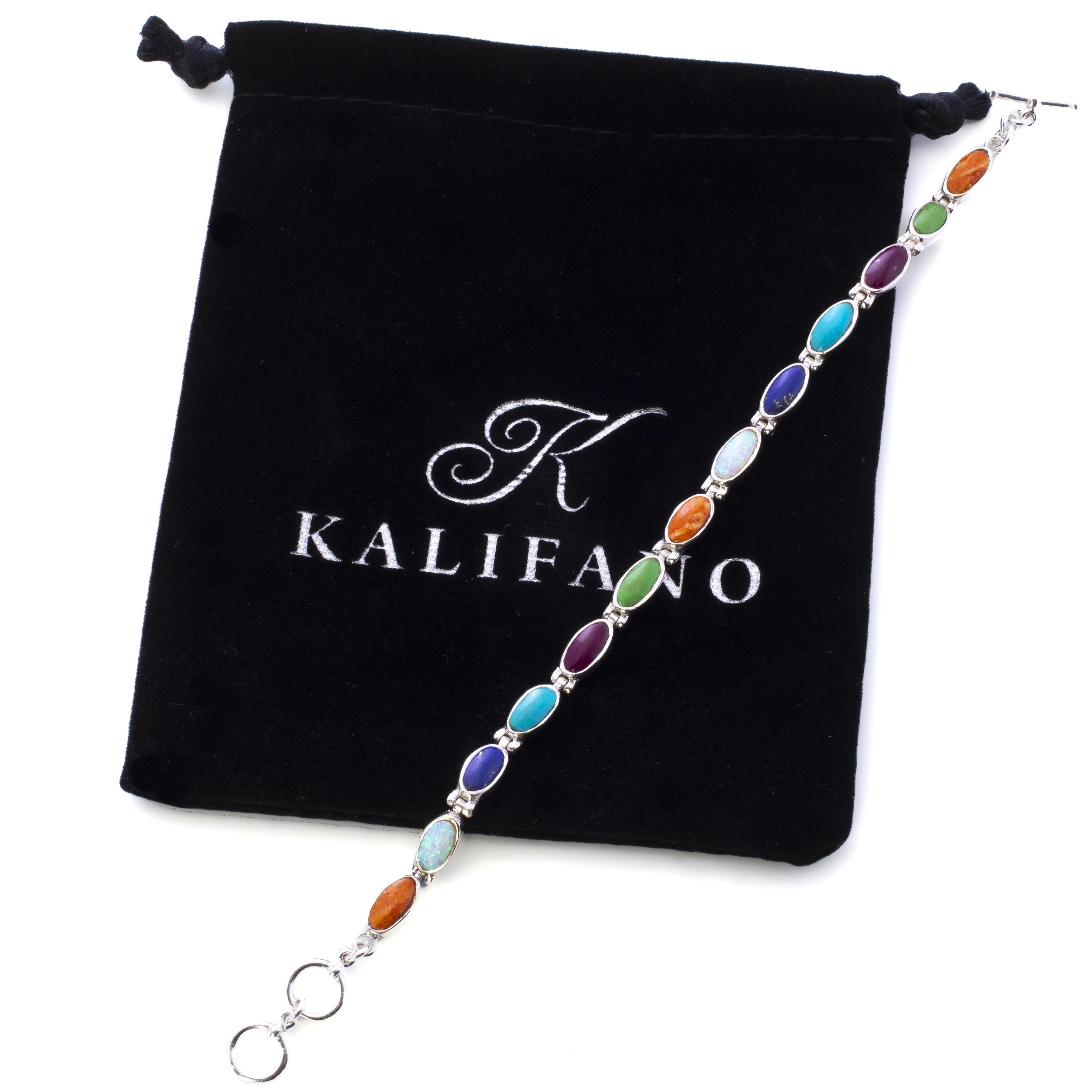 Kalifano Southwest Silver Jewelry Multi Gemstone Oval 925 Sterling Silver Bracelet USA Handmade with Opal Accent NMB.0559.MT